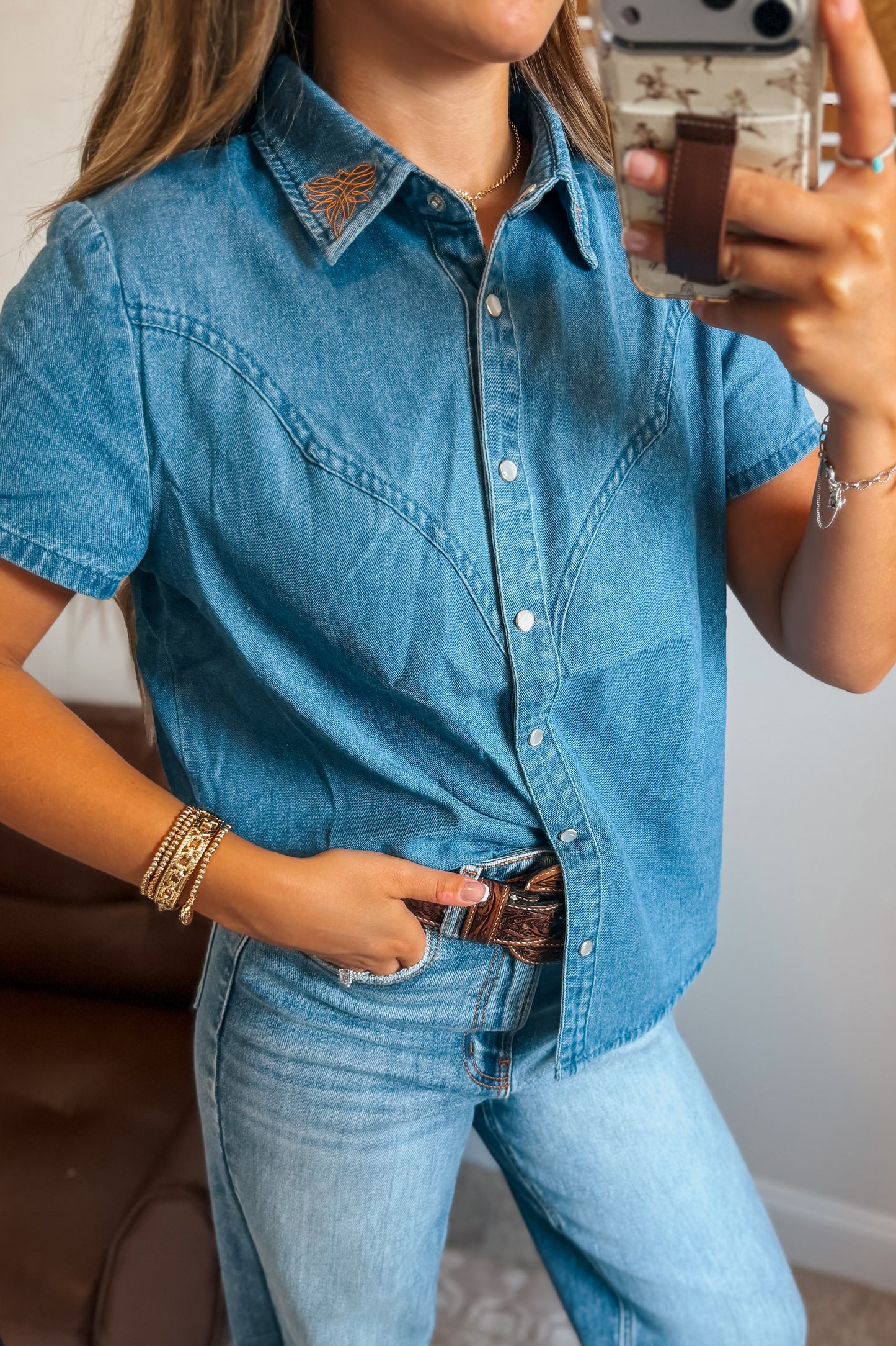 Boot Stitch Pearl Snap | Dark Denim
