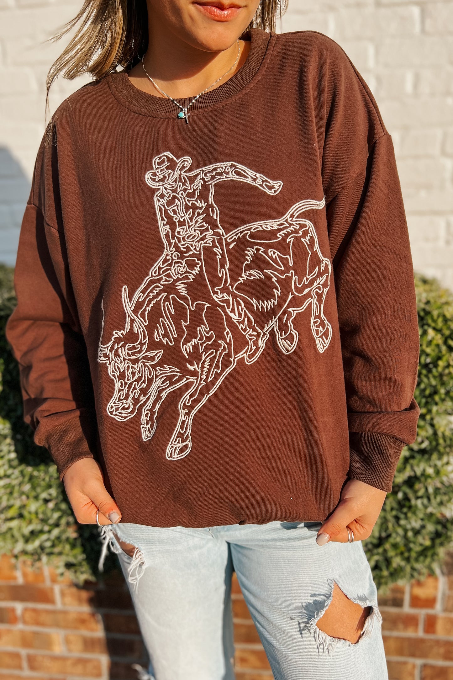Buck Off Embroidered Sweatshirt | Brown