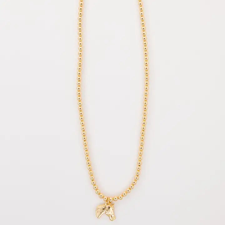 Horse Charm Beaded Necklace | Gold
