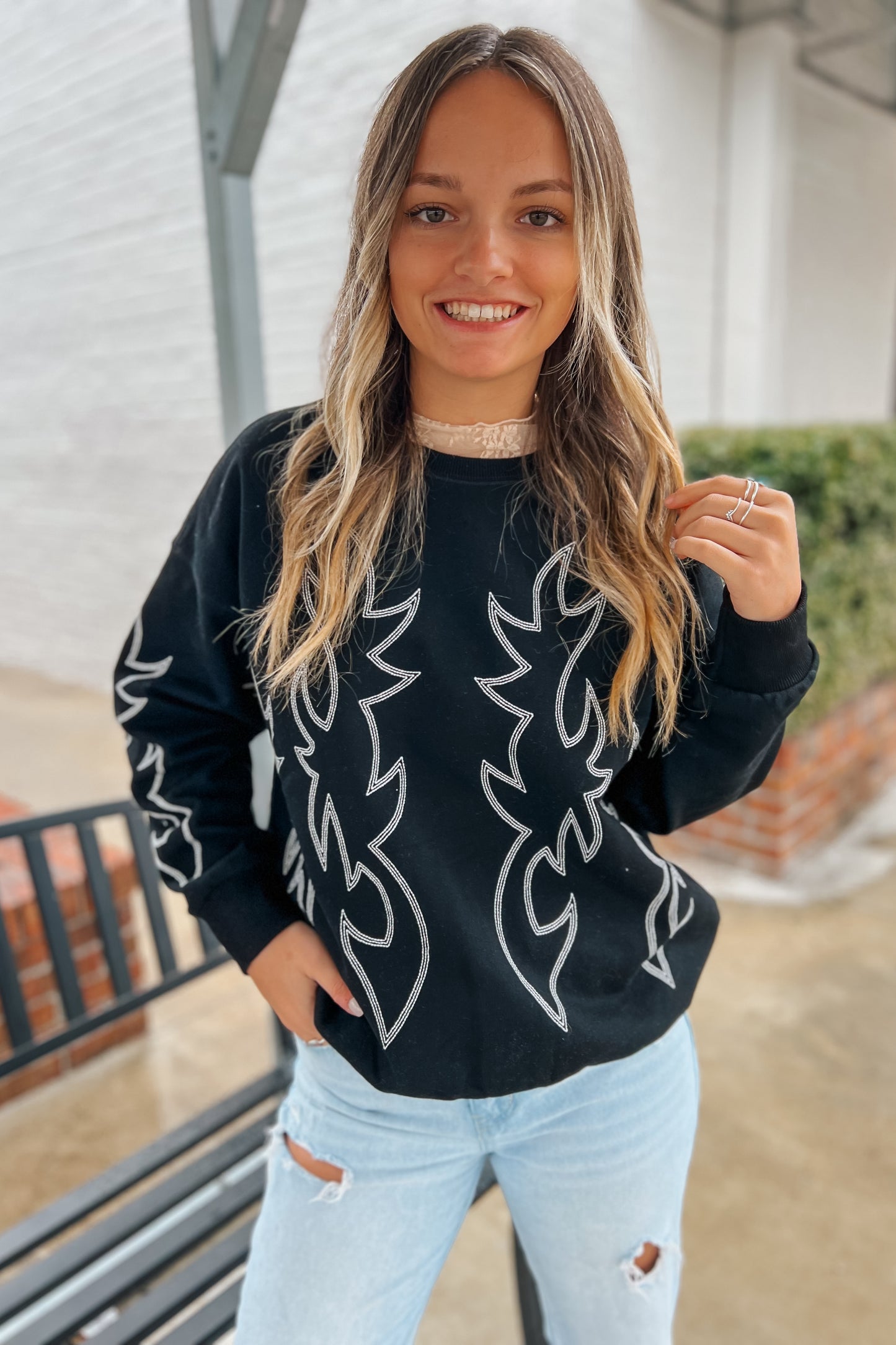 Boot Stitch Embroidered Sweatshirt