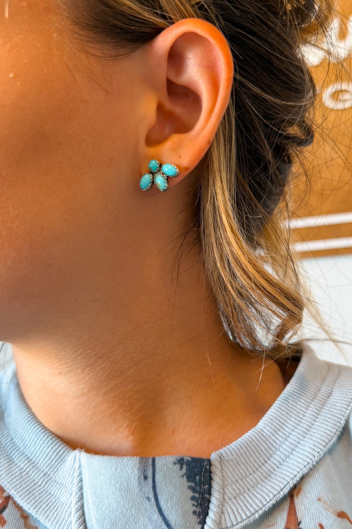 Mini Kingman Turquoise Half Cluster Studs by Maxine Ramirez