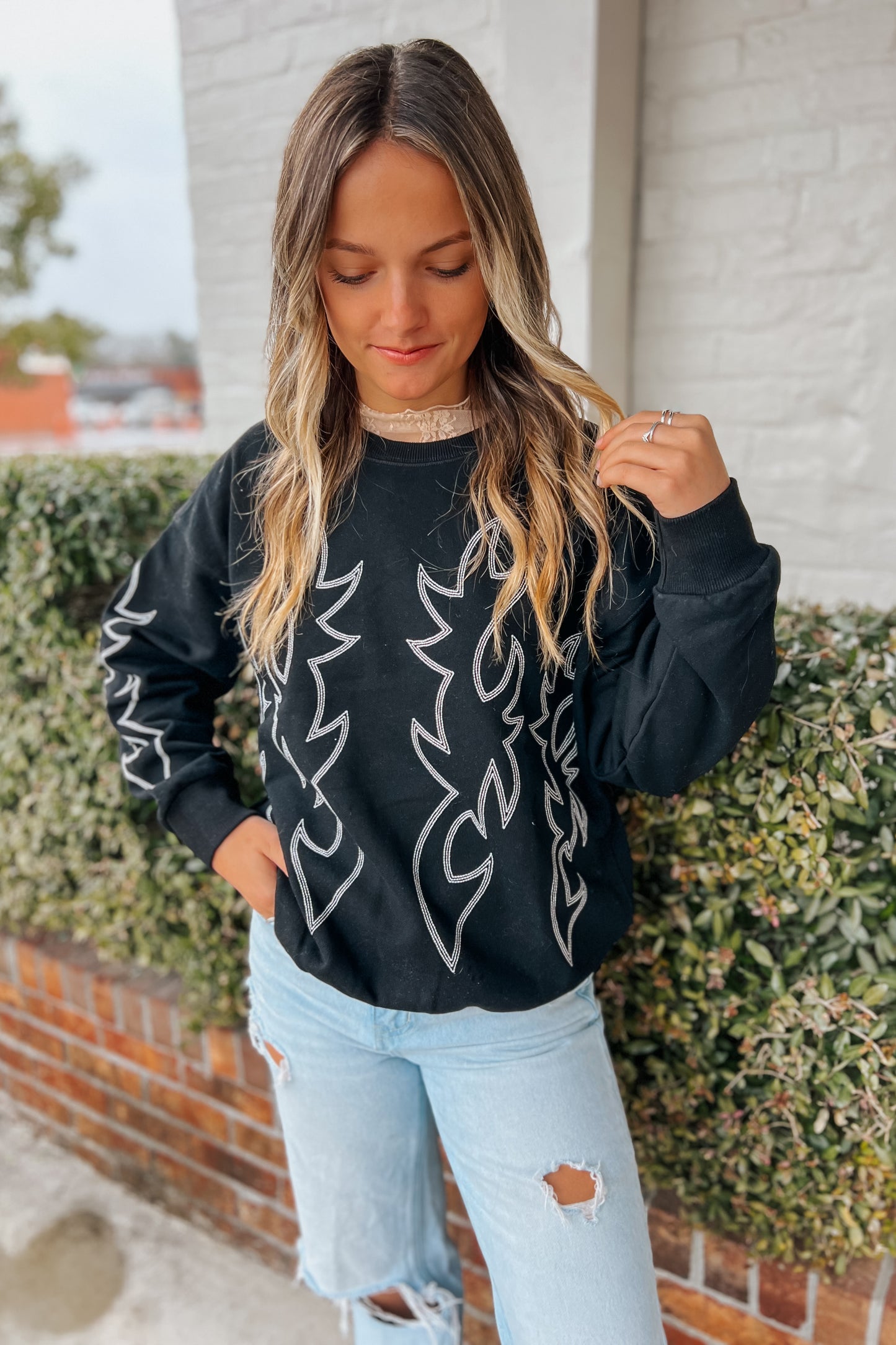 Boot Stitch Embroidered Sweatshirt