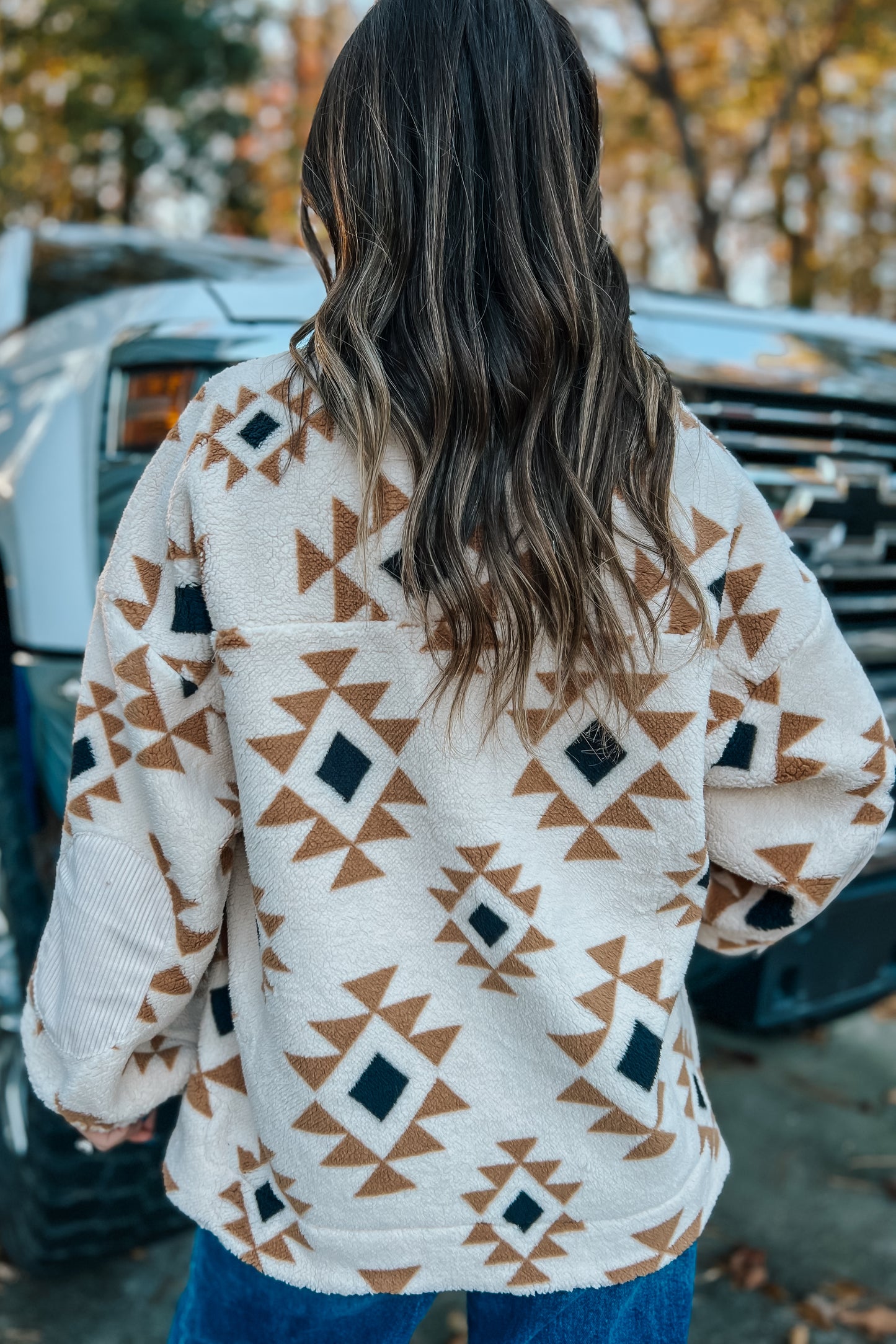 Aztec & Teddy Bear Fleece Sweater | Cream Mix