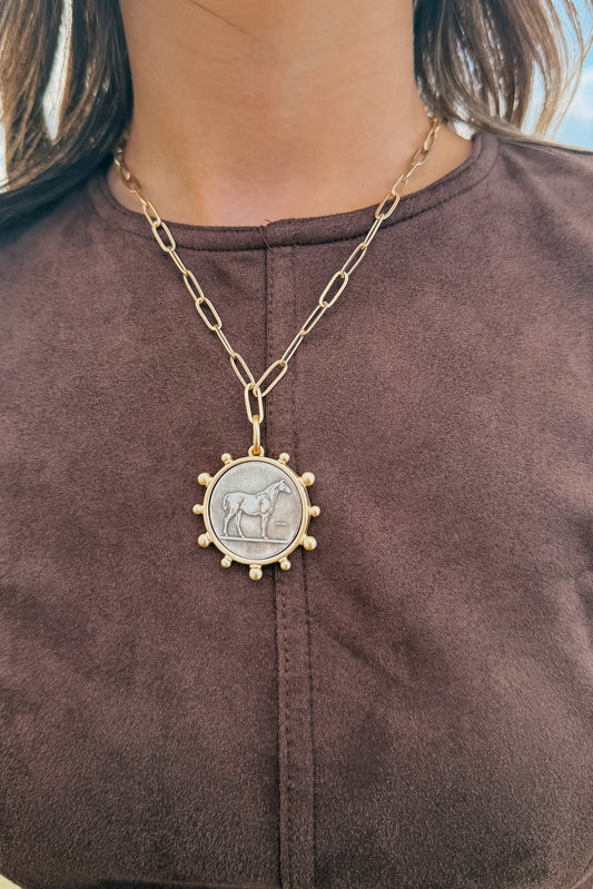 Horse Coin Pendant Necklace