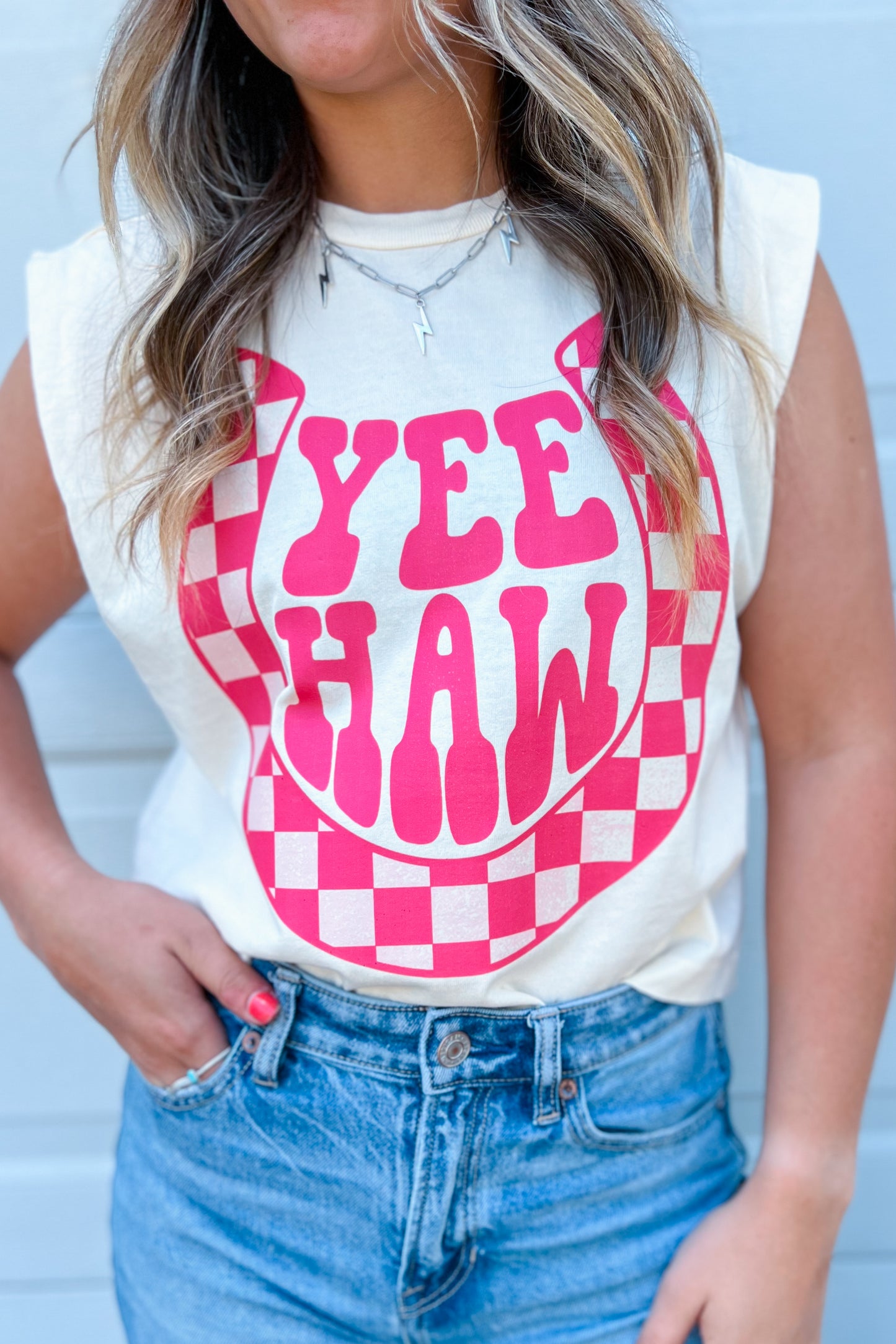 Pink YeeHaw Muscle Tank