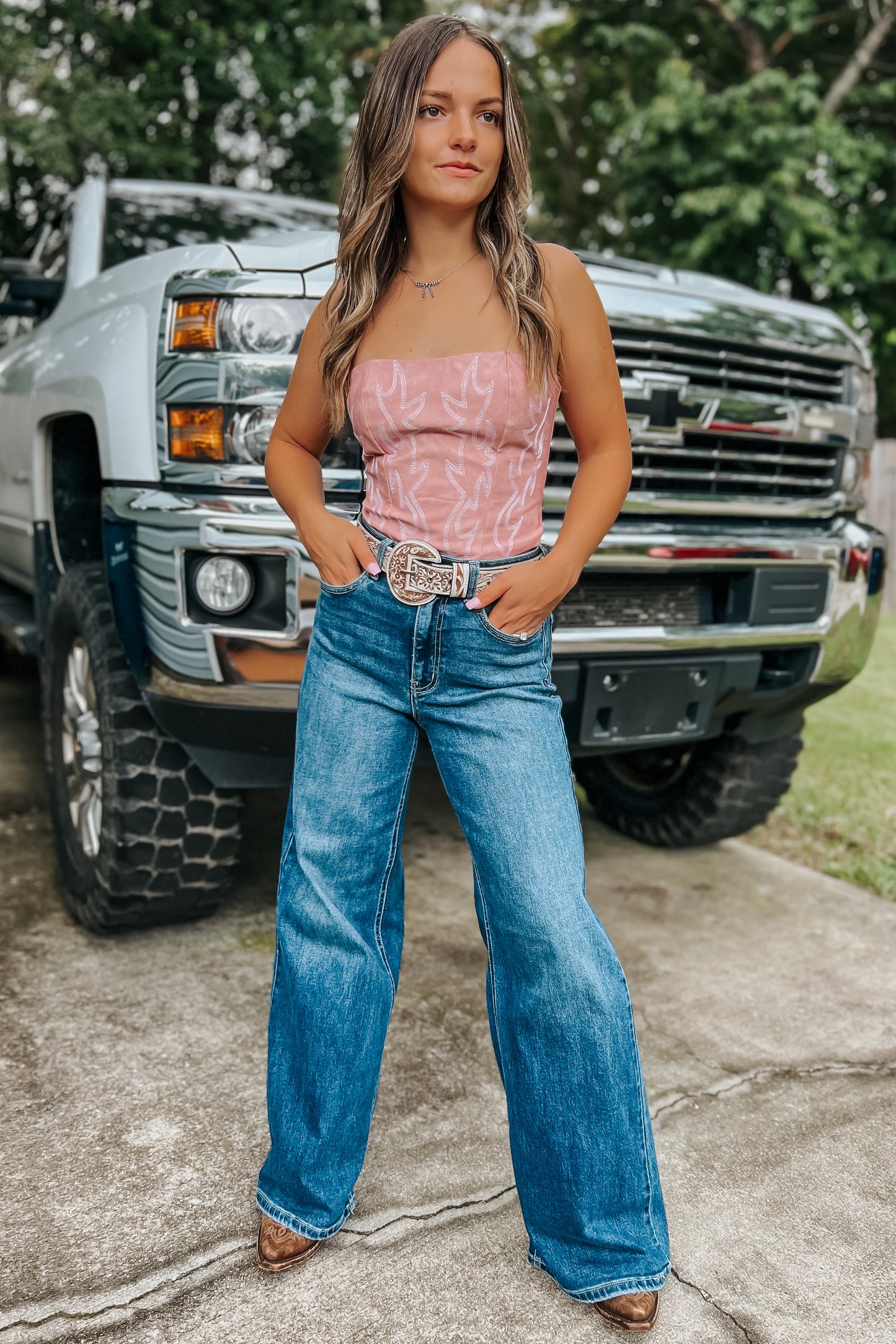 Boot Stitch Corset Top | Pink
