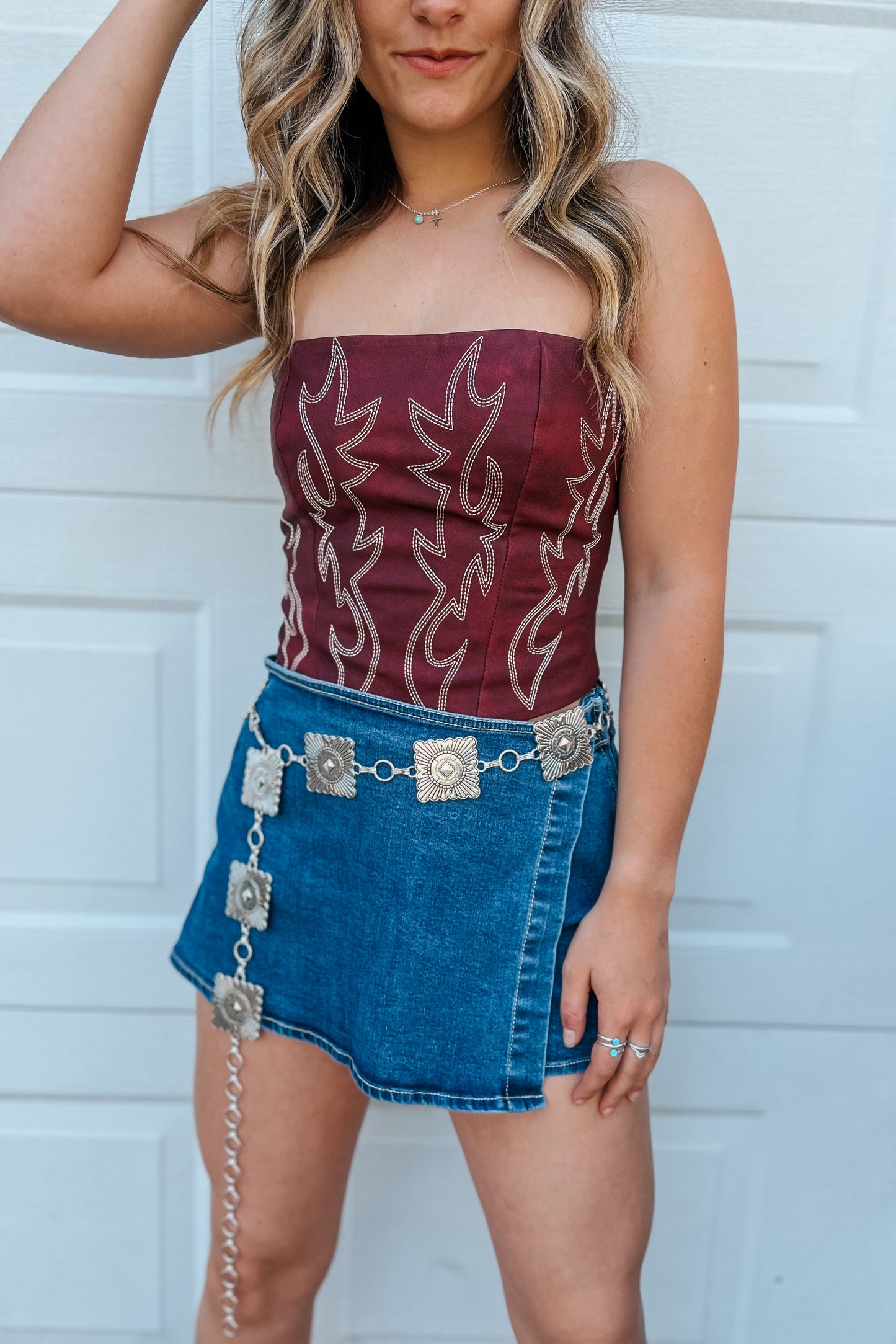 Boot Stitch Corset Top | Maroon
