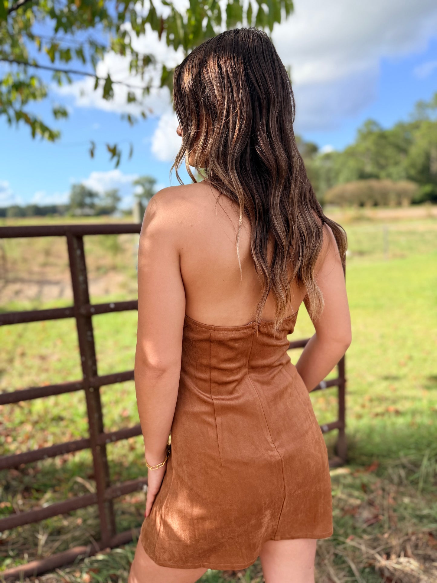 Boot Stitch Suede Mini Dress