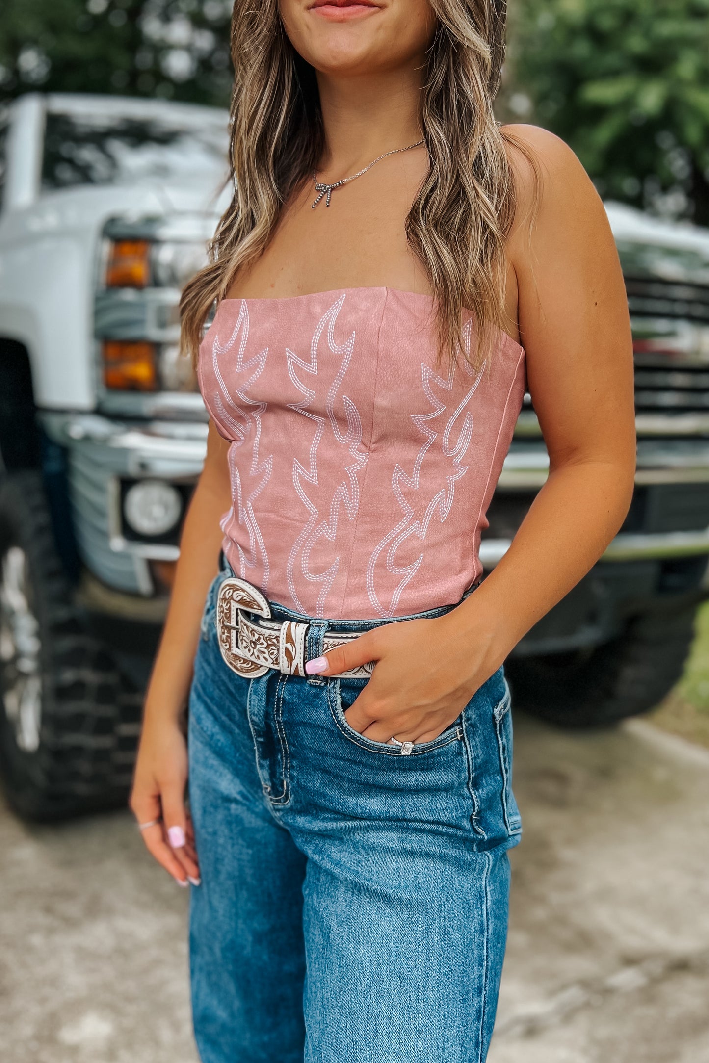 Boot Stitch Corset Top | Pink