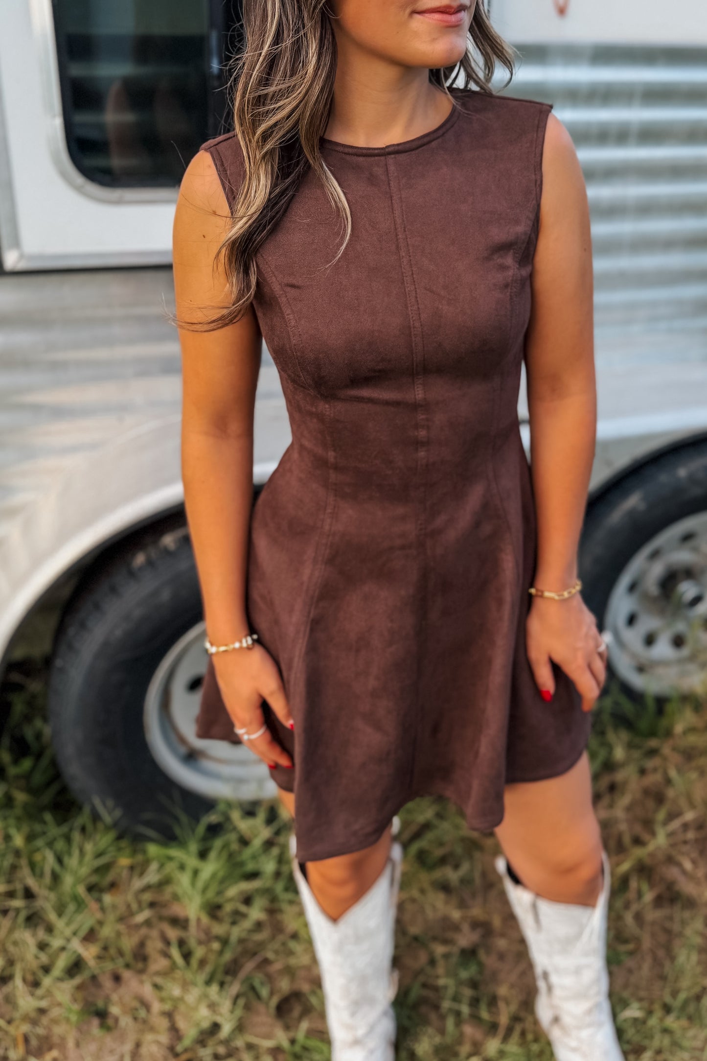 Saddle Suede Dress | Brown