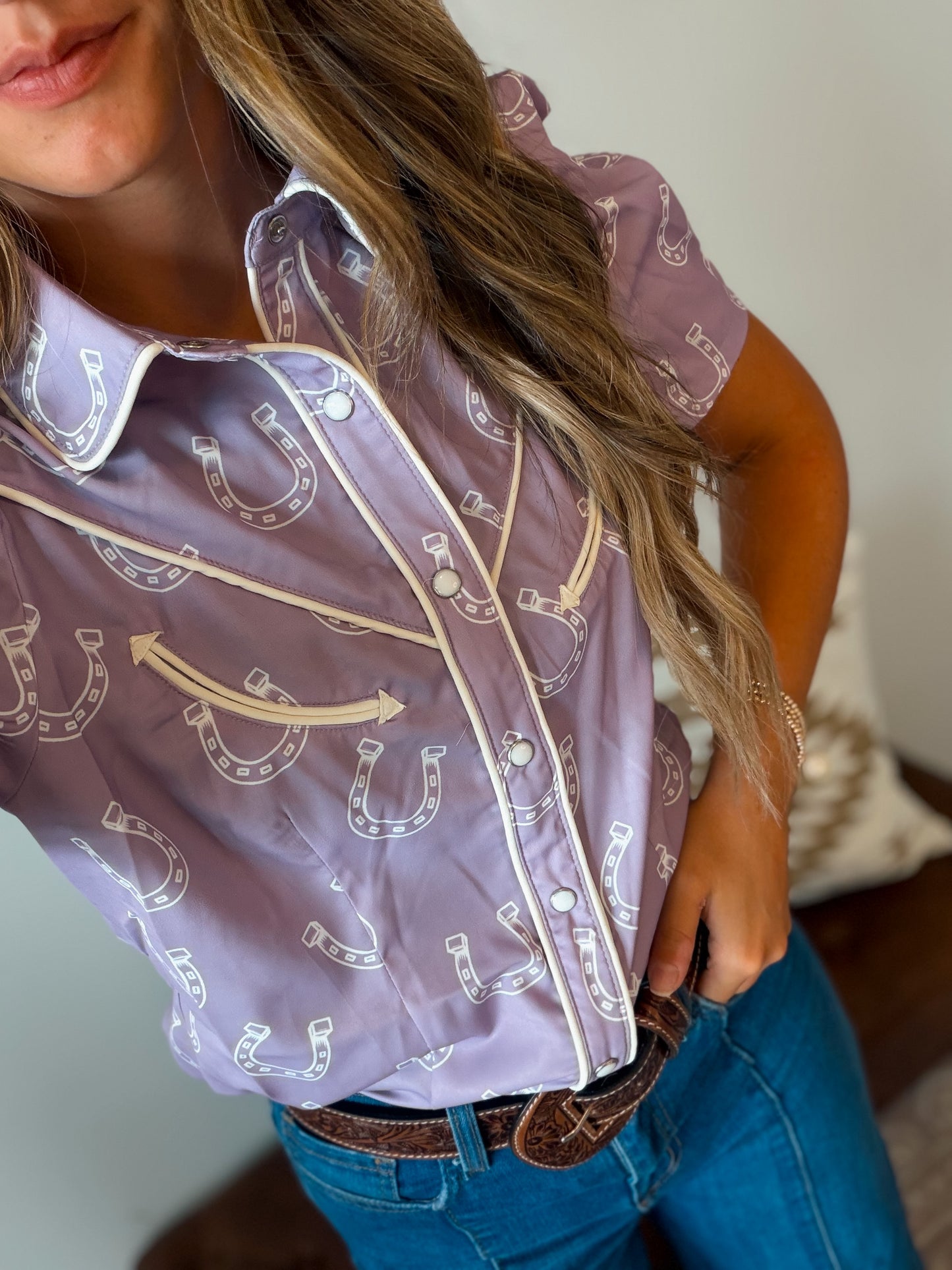 Lilac Horseshoe Pearl Snap Top