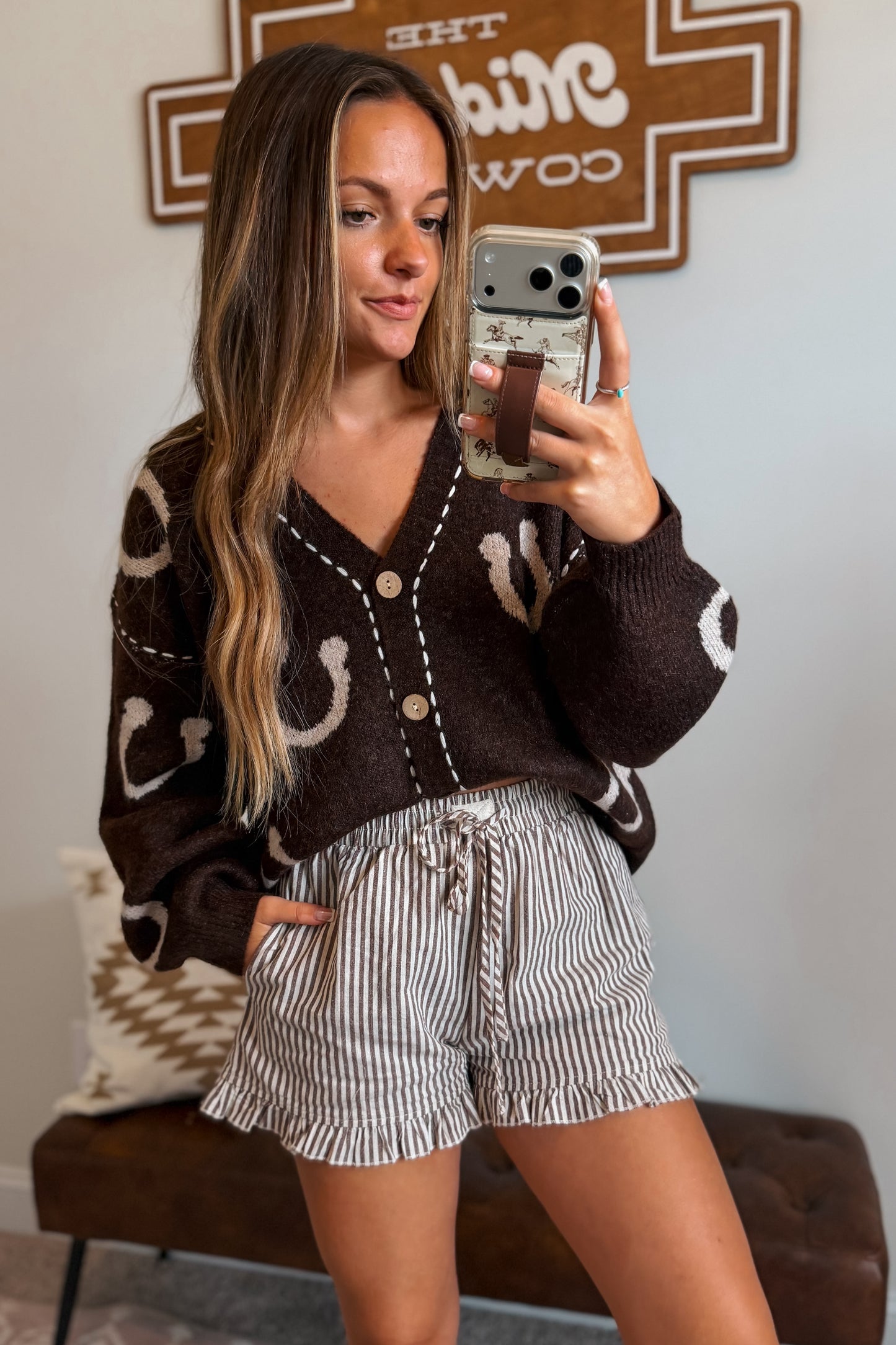 Striped Ruffle Shorts | Brown