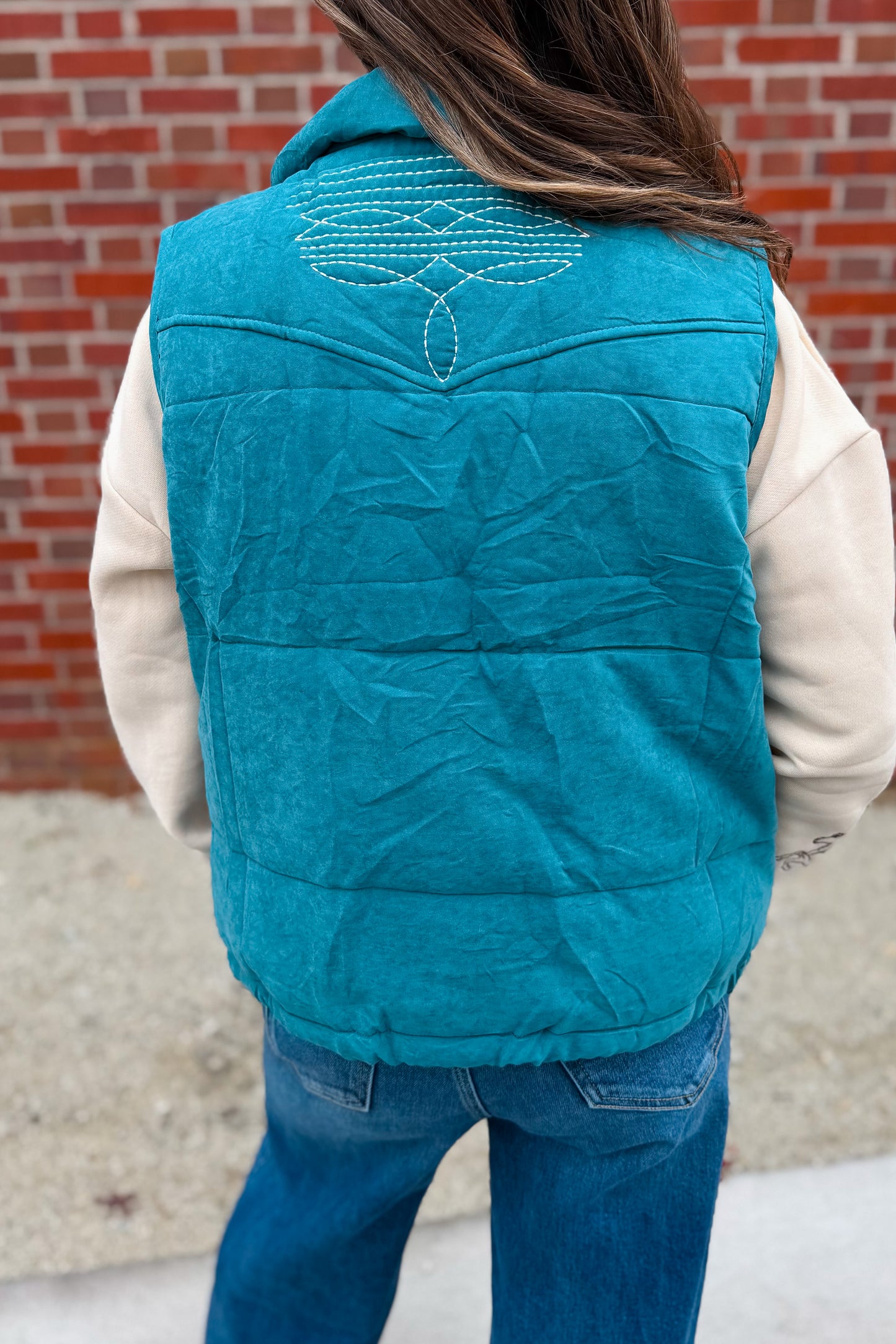 Boot Stitch Puffer Vest | Teal