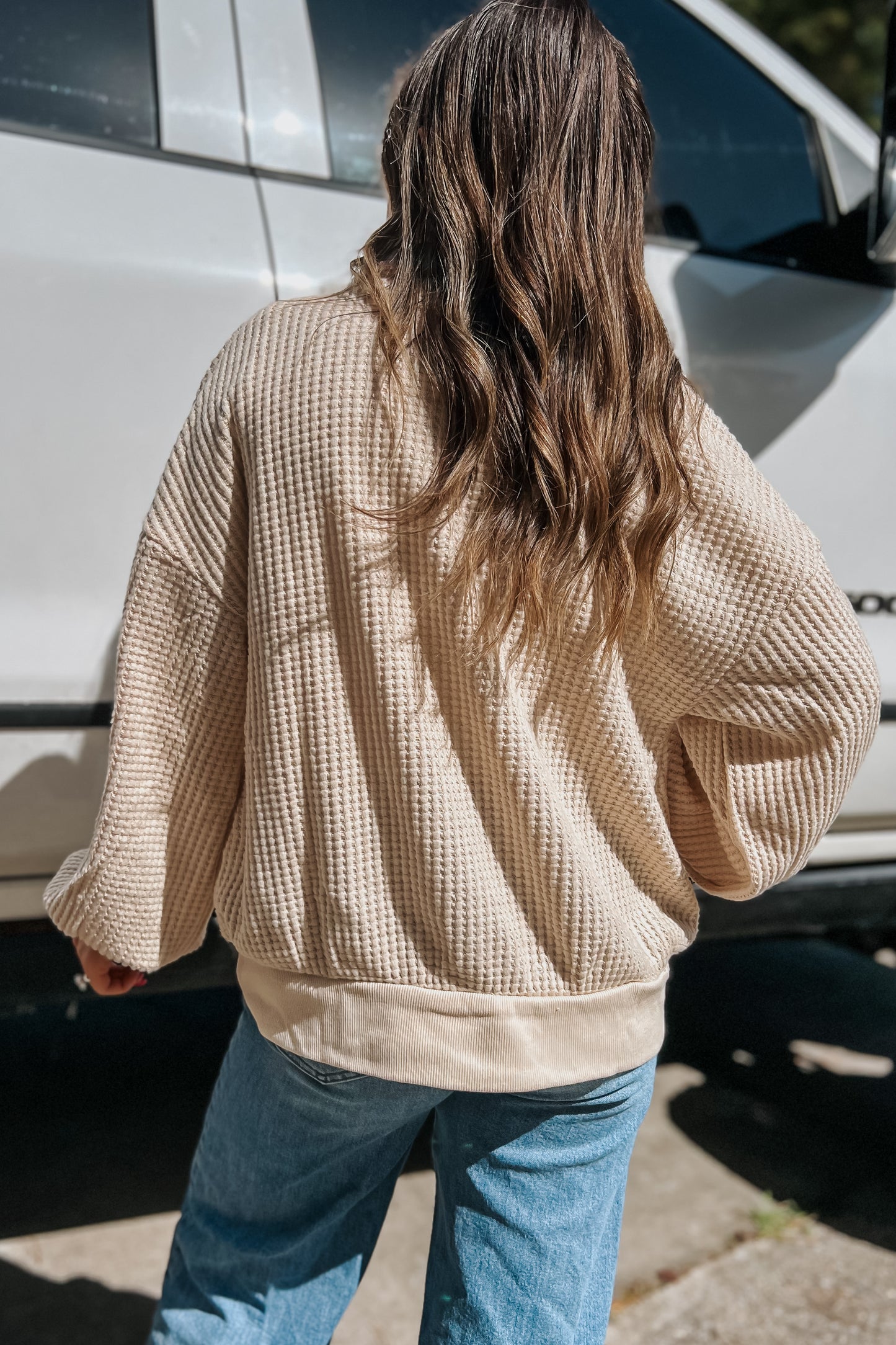 Half Button Waffle Knit