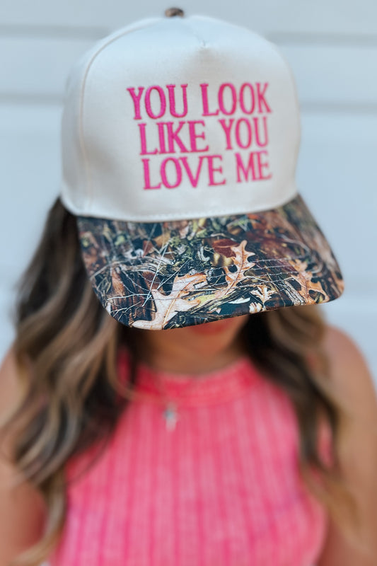 You Look Like You Love Me Camo Trucker Hat | Pink
