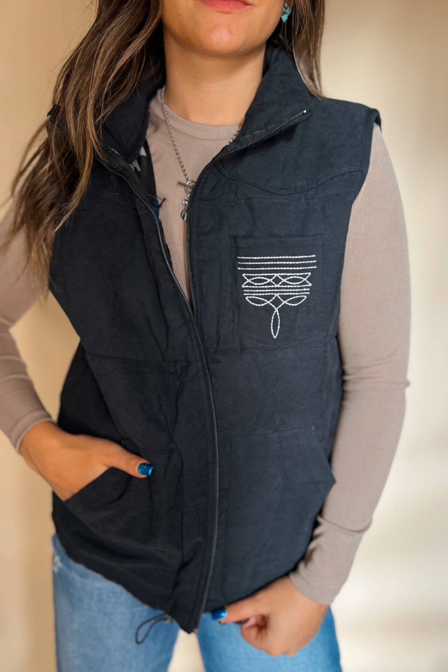 Boot Stitch Puffer Vest | Black