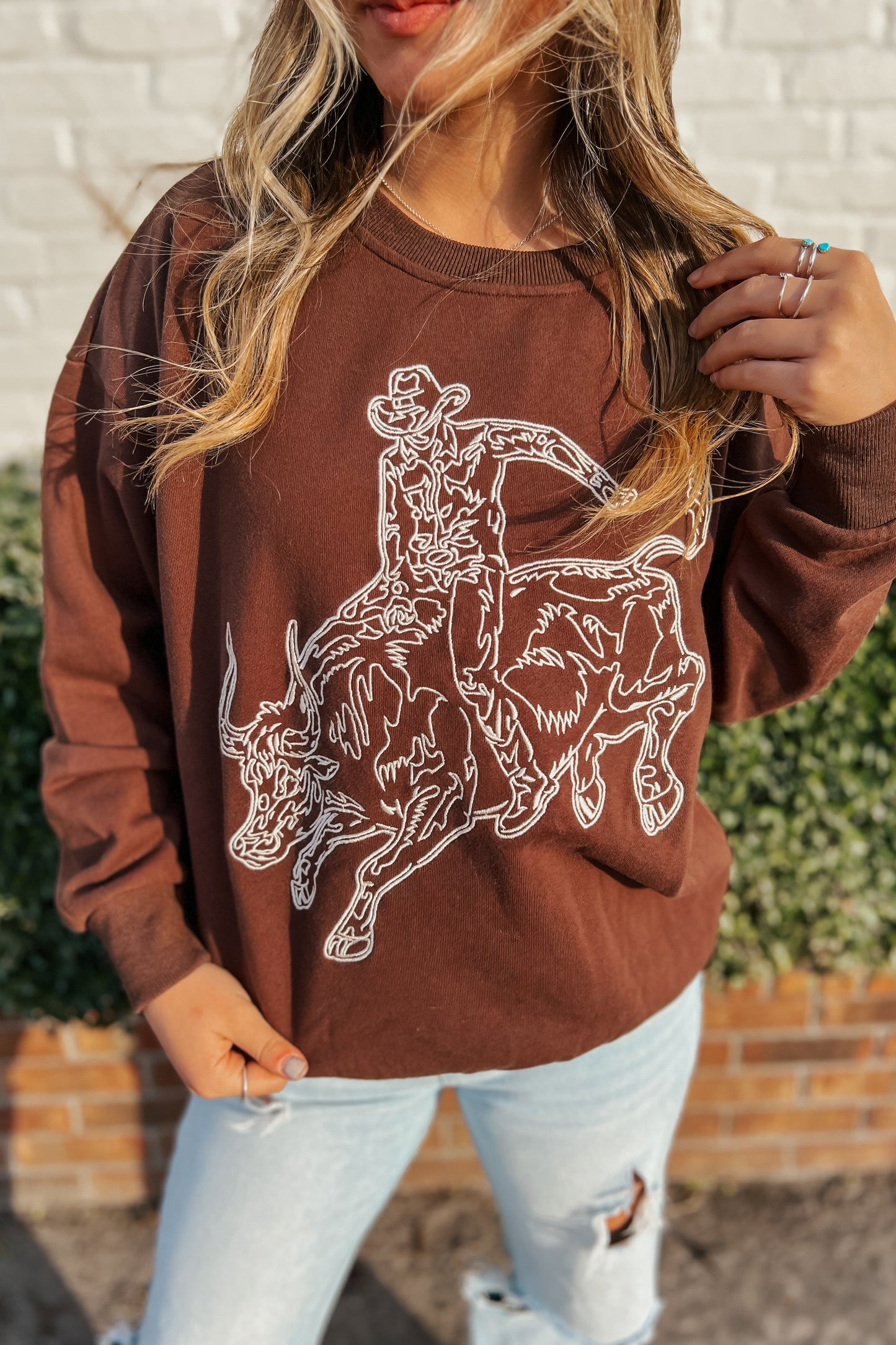 Buck Off Embroidered Sweatshirt | Brown