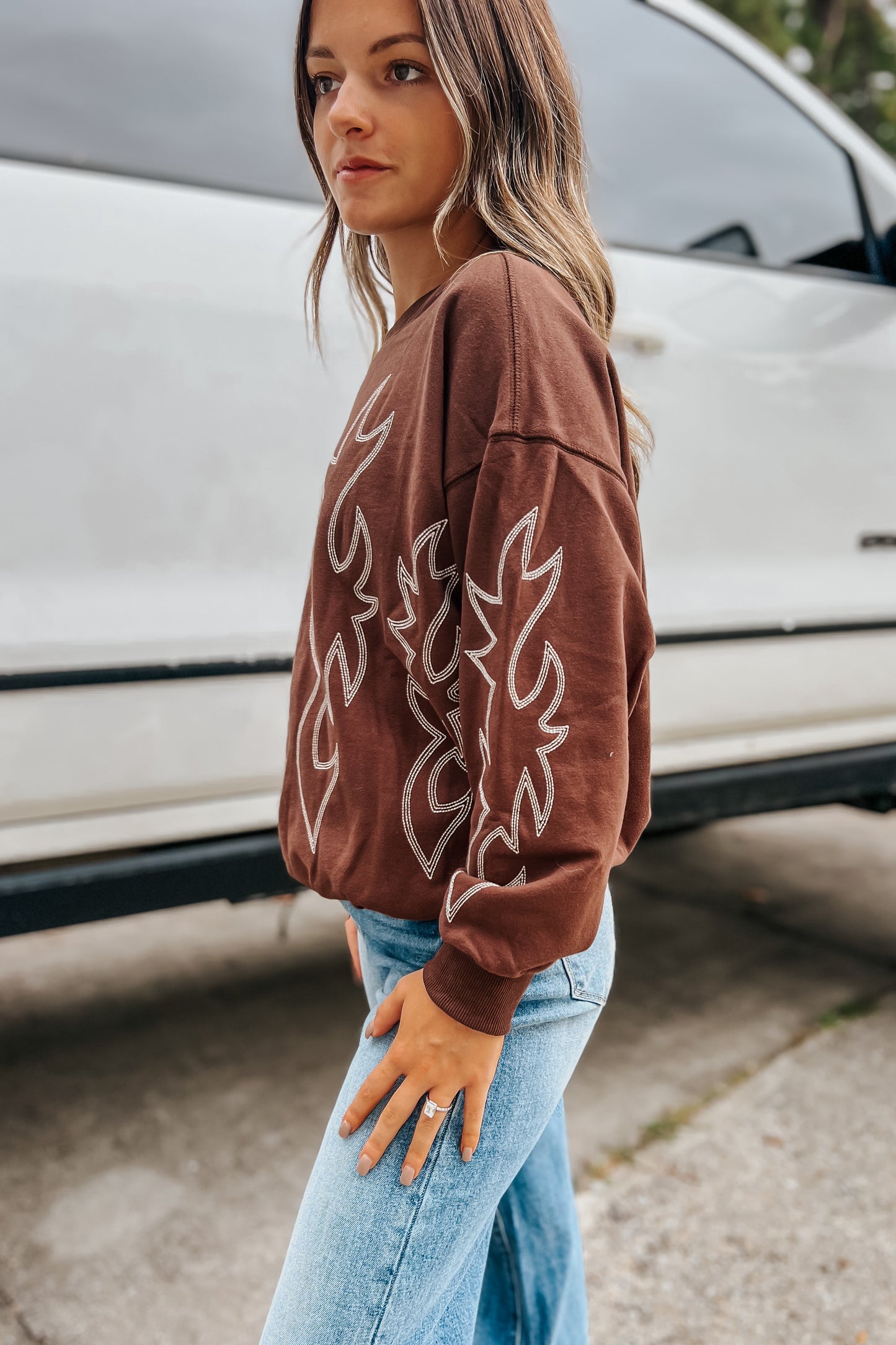 Boot Stitch Embroidered Sweatshirt | Brown