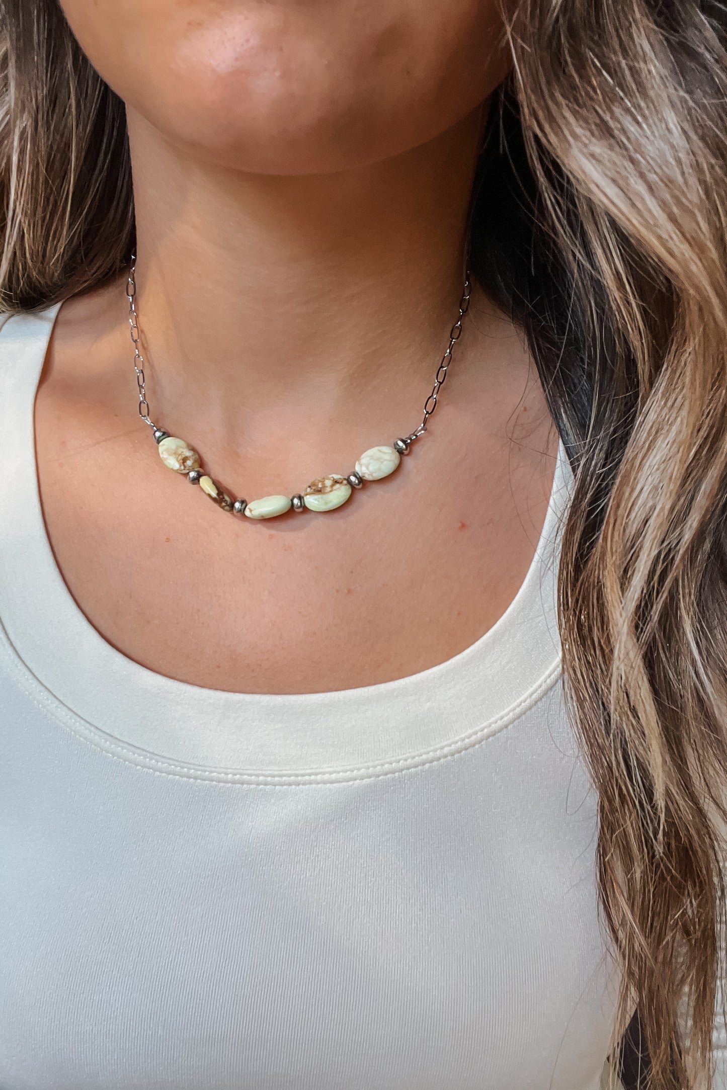 15-Inch Lemon Turquoise & Sterling Saucer Pearl Necklace