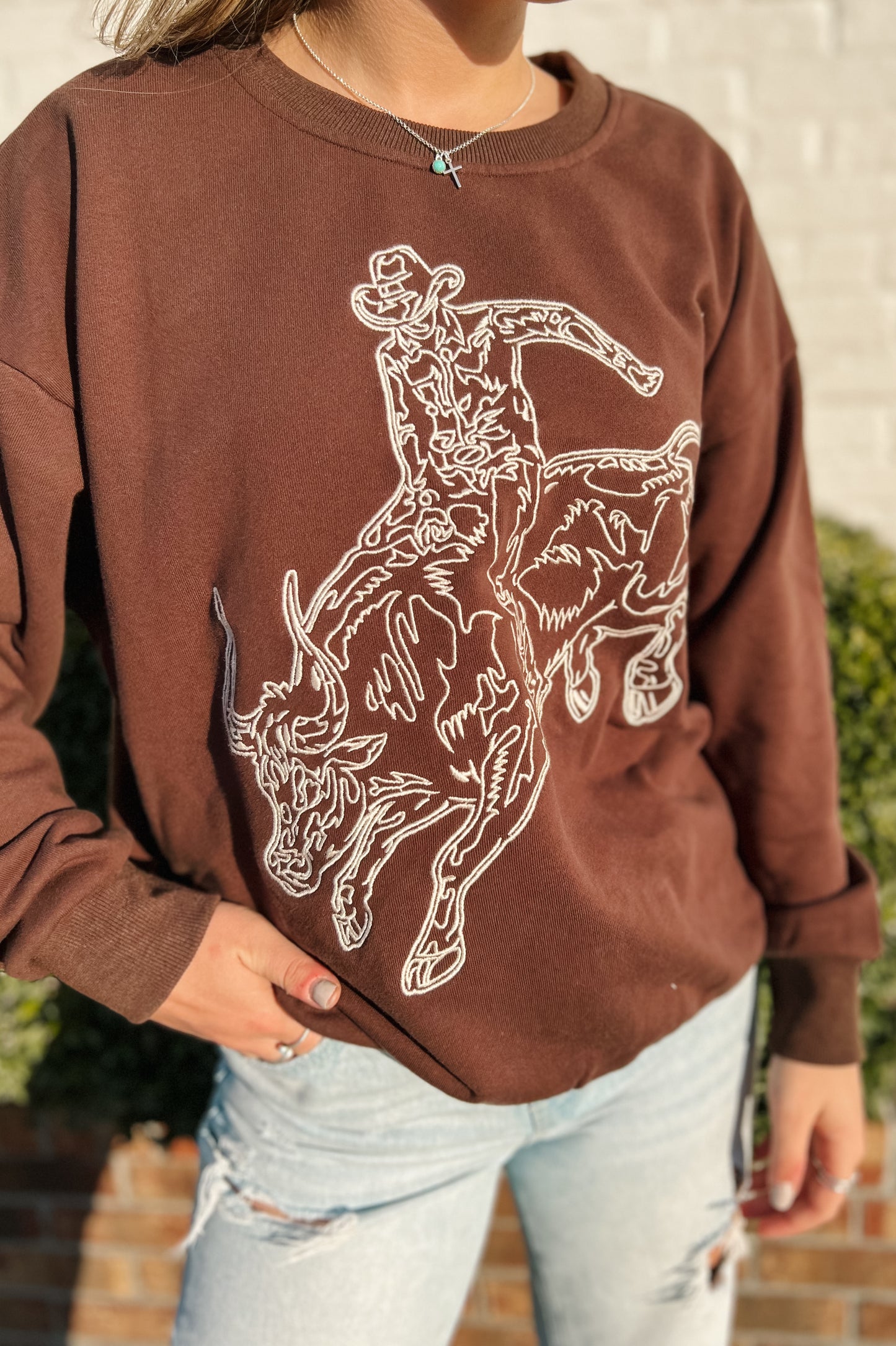 Buck Off Embroidered Sweatshirt | Brown