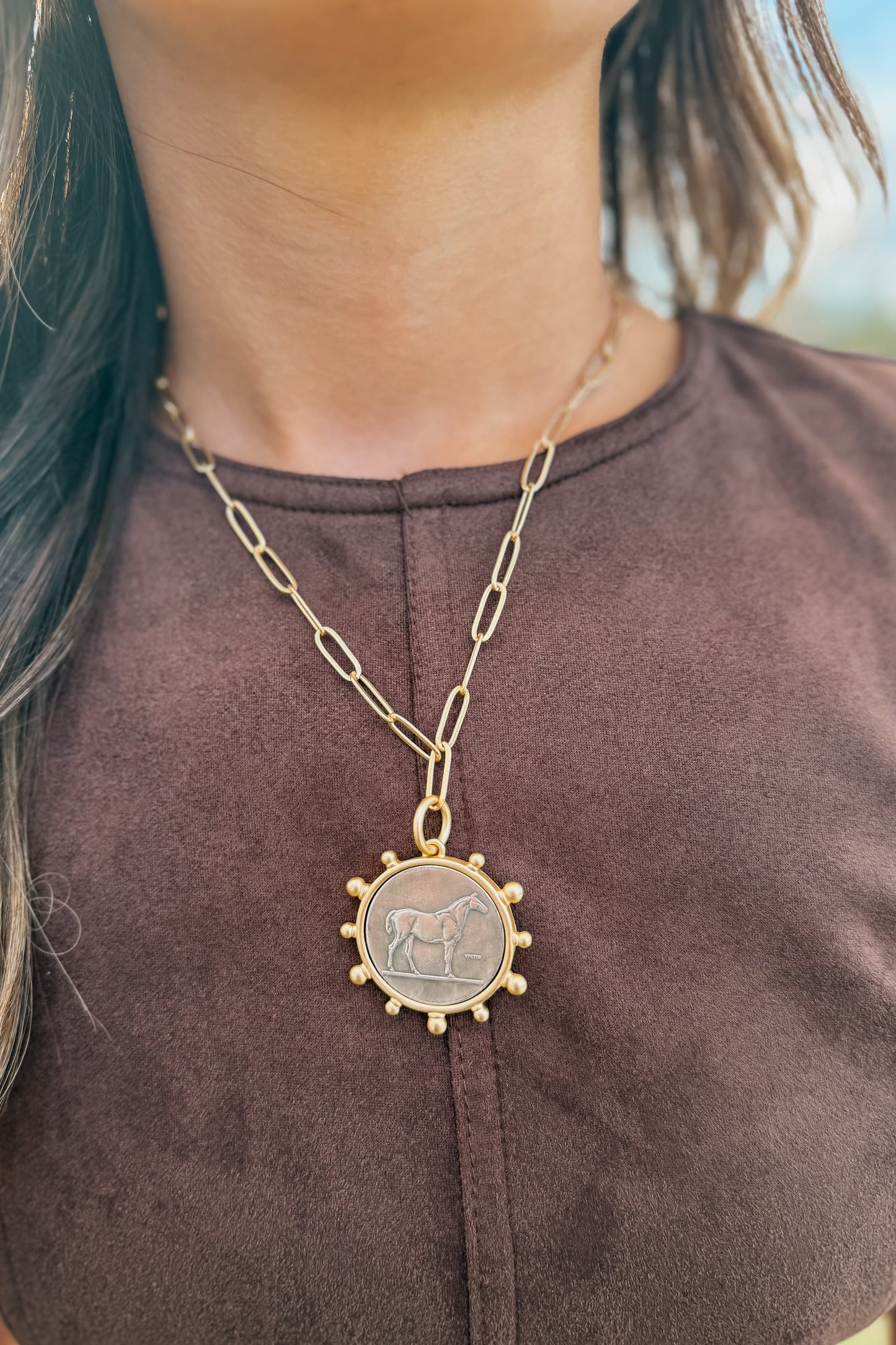 Horse Coin Pendant Necklace