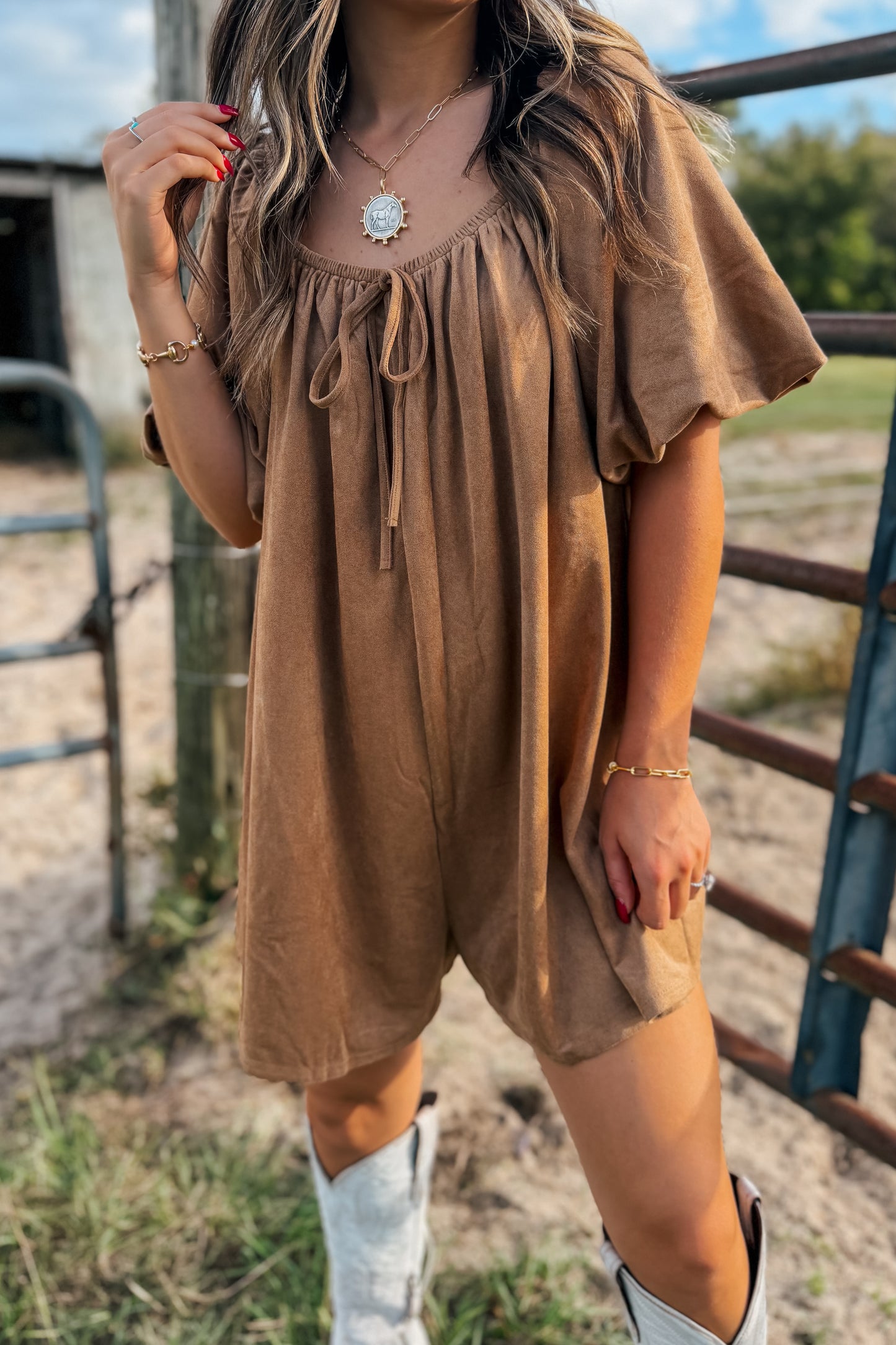 Chestnut Suede Romper
