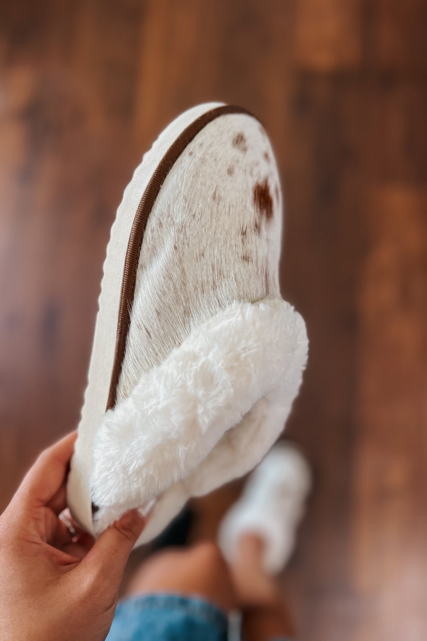 Brown Cowhide Slippers