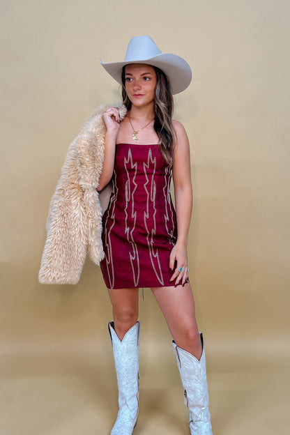 Boot Stitch Mini Dress | Maroon