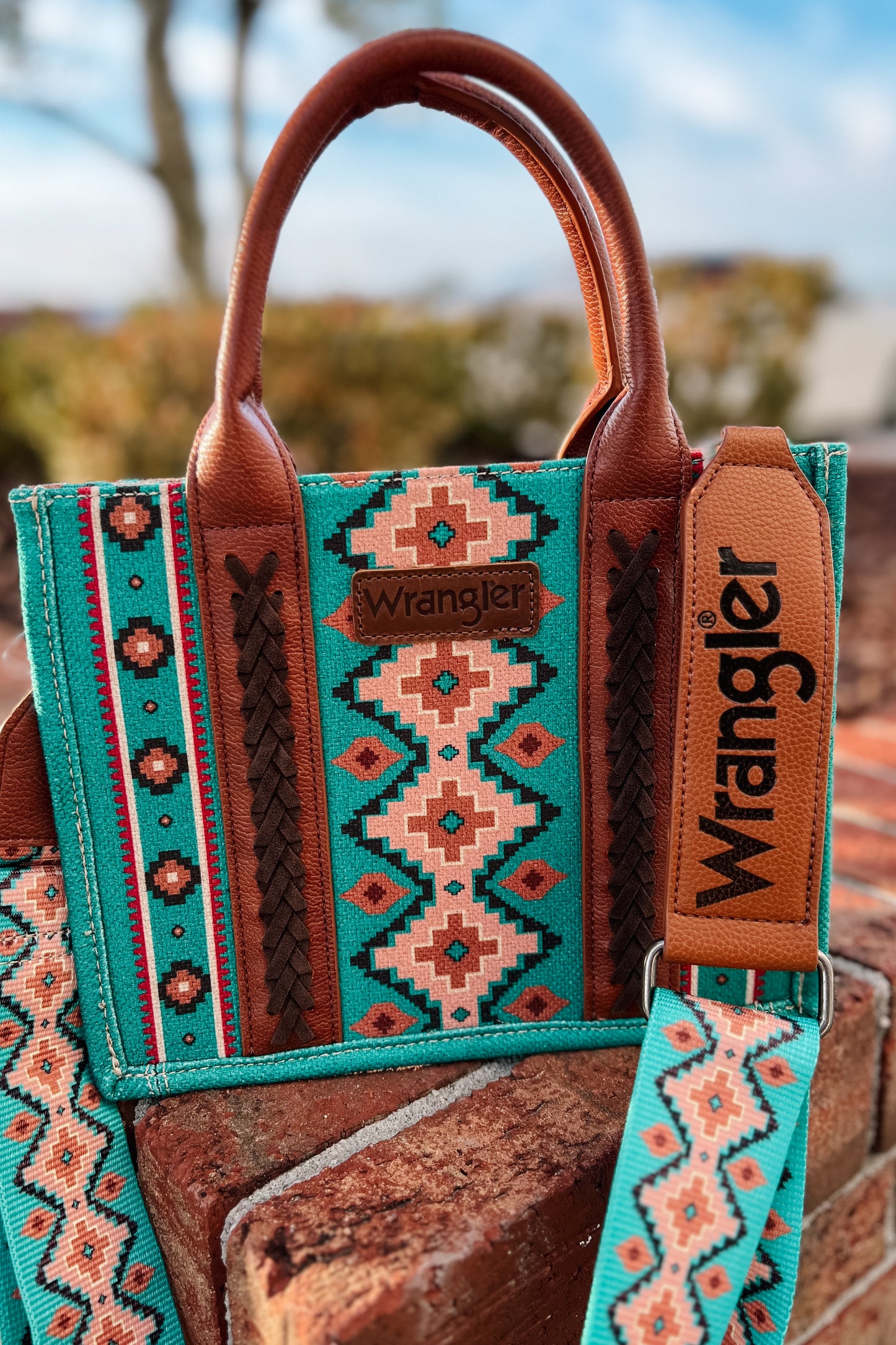 WRANGLER Southwestern Crossbody Tote Bag | Turquoise