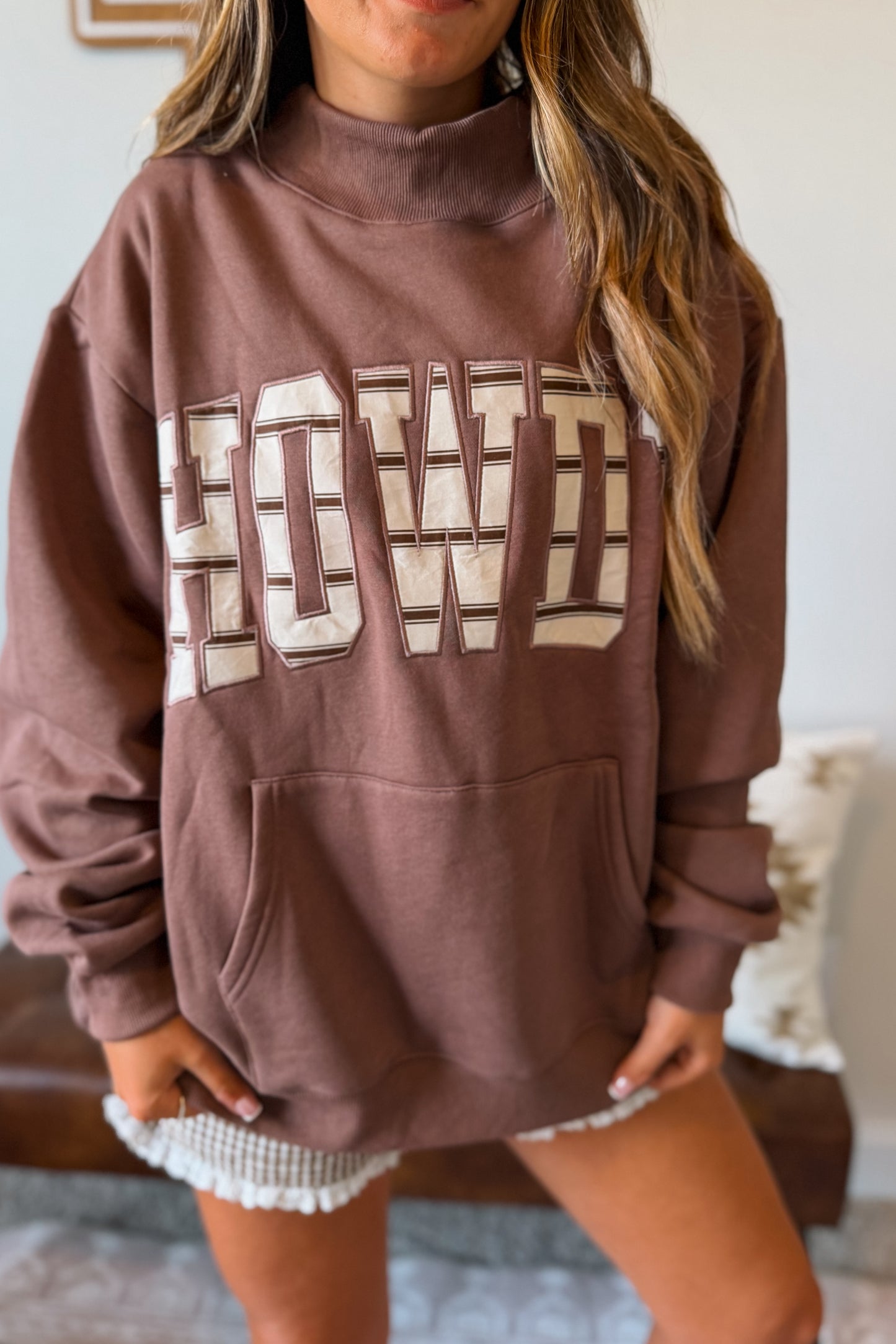 Striped Howdy Mockneck Sweatshirt