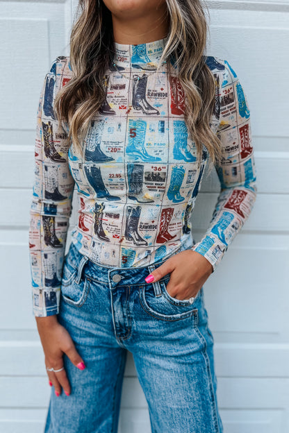 Boot Stamp Collage Mesh Top