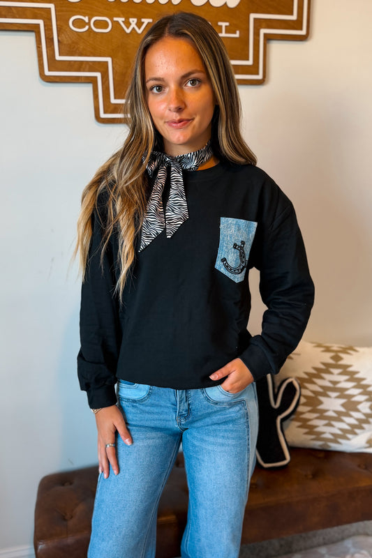 Denim Pocket Sweatshirt | Black