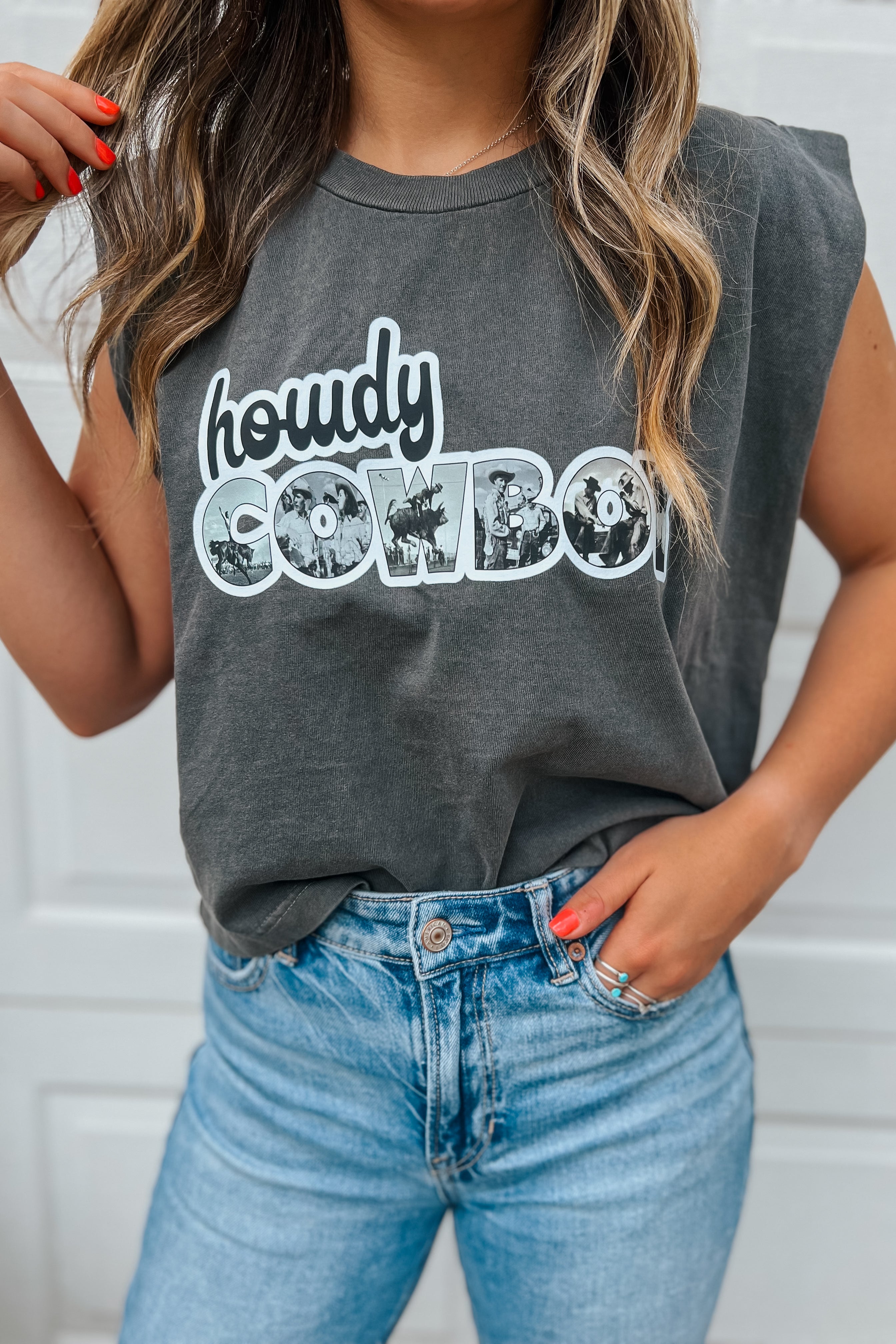 Howdy Cowboy Muscle Tank – The Midwest Cowgirl