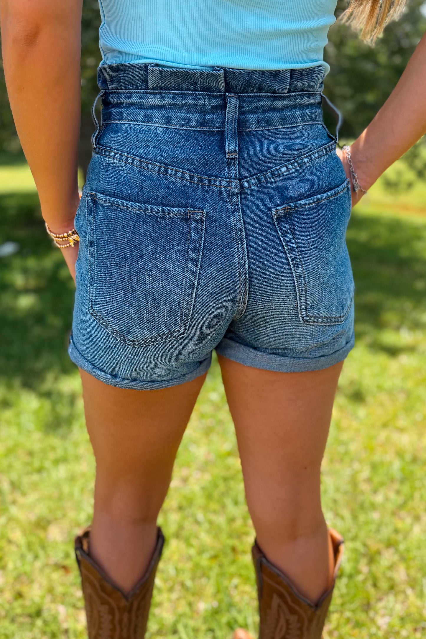 Pleated Creek Denim Shorts