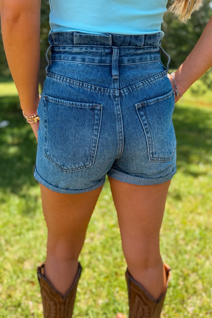 Pleated Creek Denim Shorts