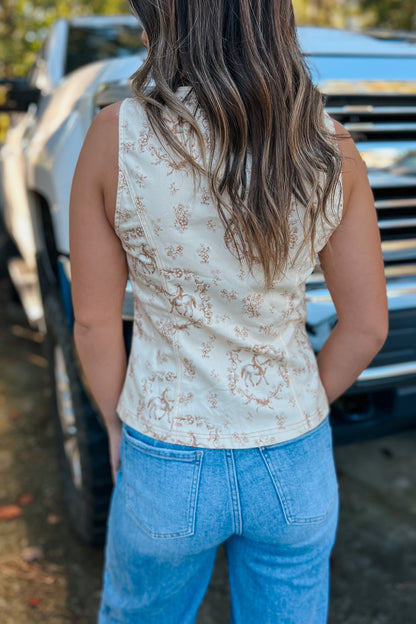 The Lacey Cream & Rust Button-Up Vest