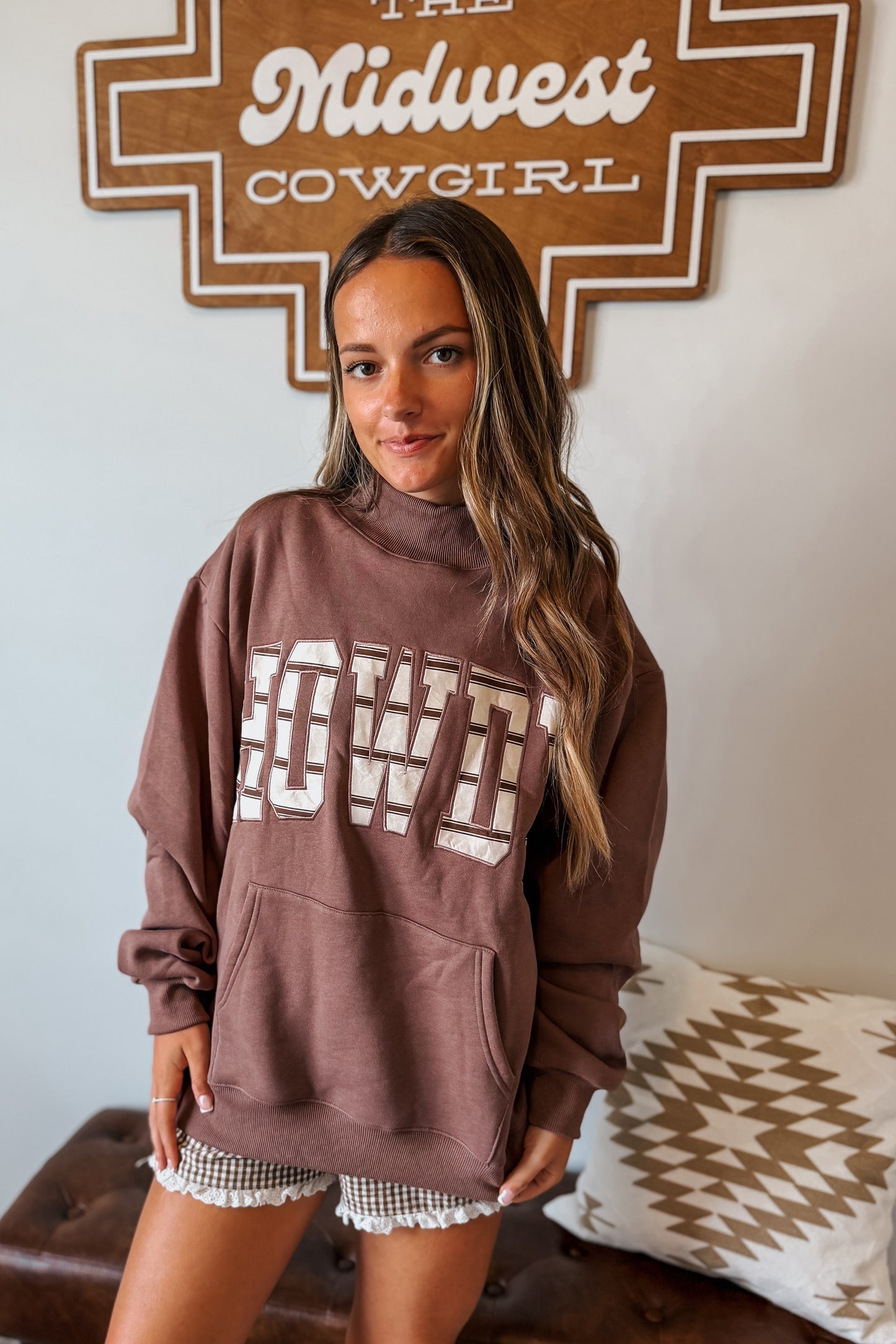 Striped Howdy Mockneck Sweatshirt