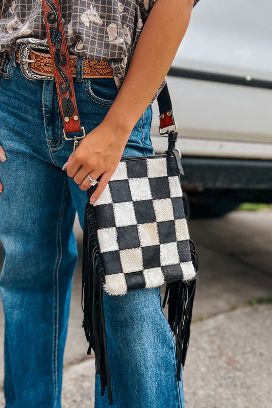 Checkered Cowhide Crossbody | Black