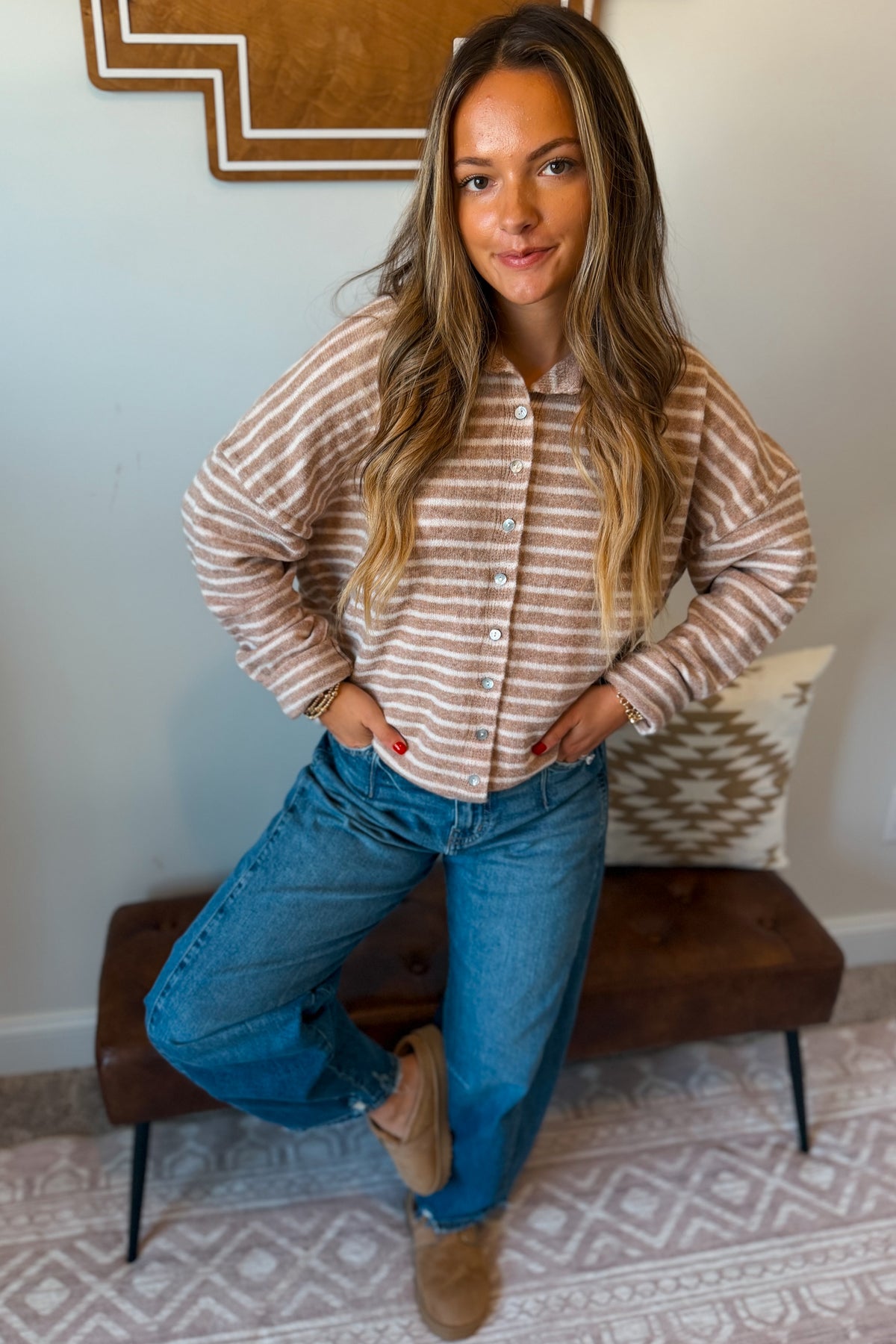 Striped Cardigan | Taupe