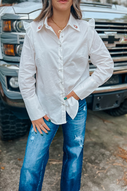 Ranch Queen Collar Top | Ivory