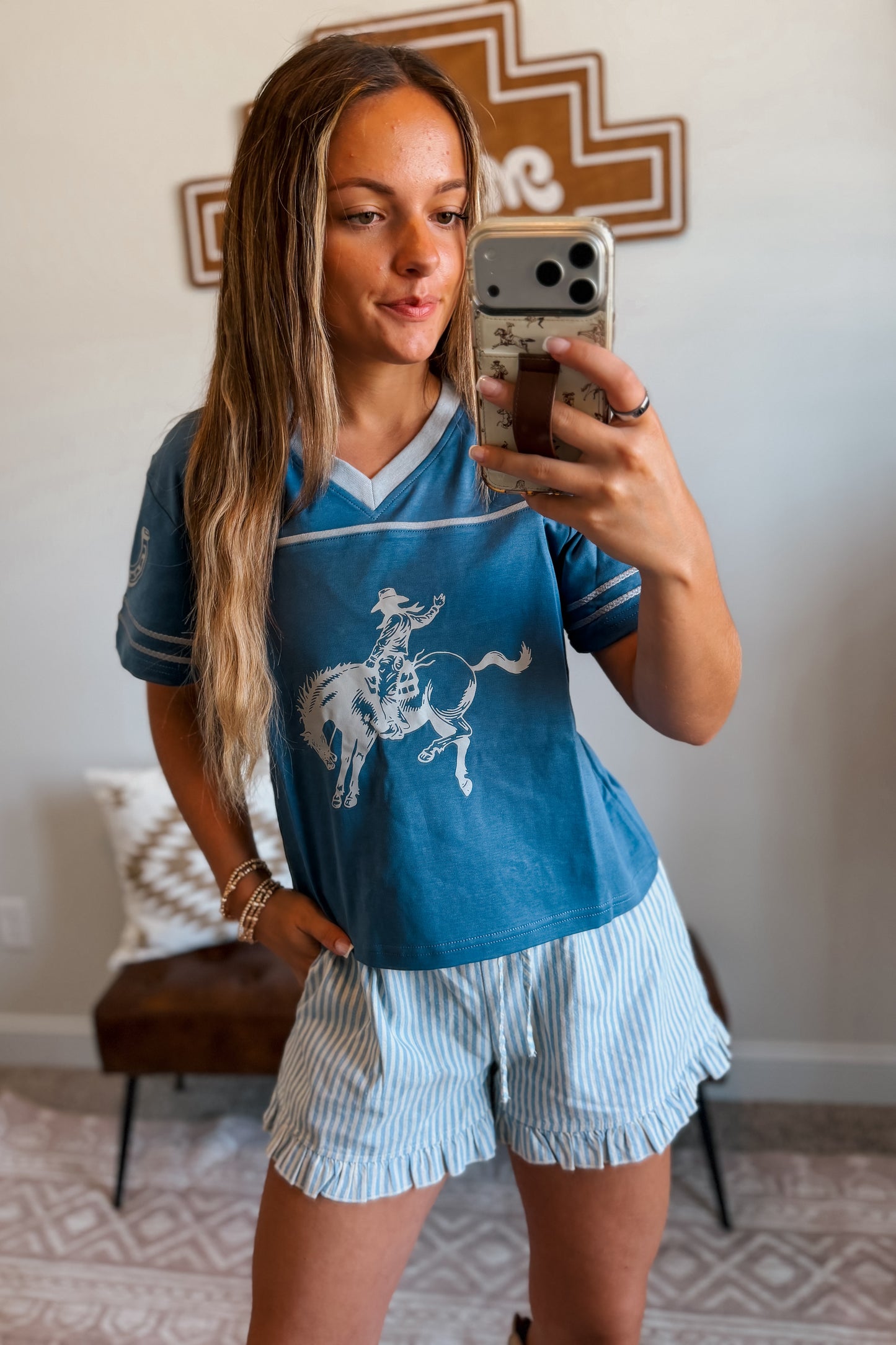 Blue Bronco Jersey Top