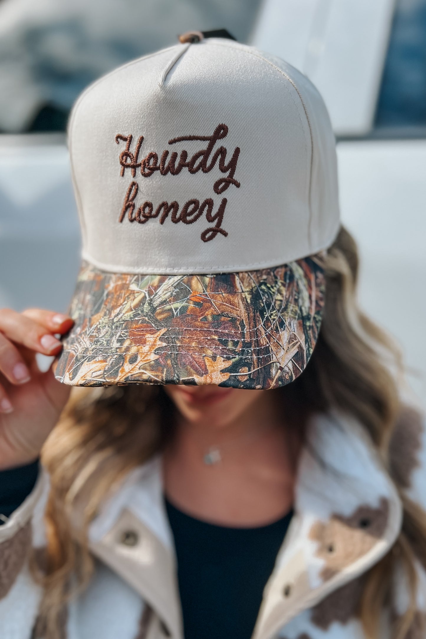 Howdy Honey Camo Trucker Hat | Brown