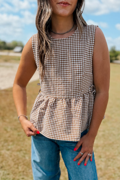 Brown Gingham Top