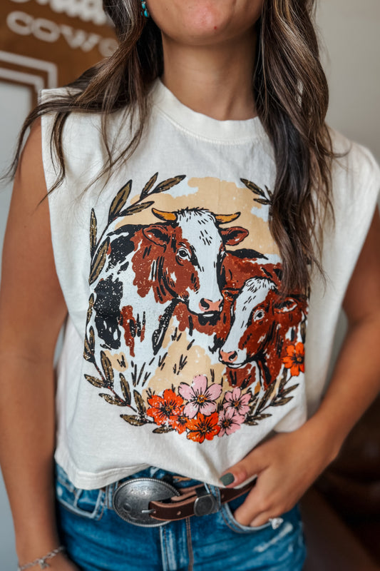 Floral Cows Muscle Tank
