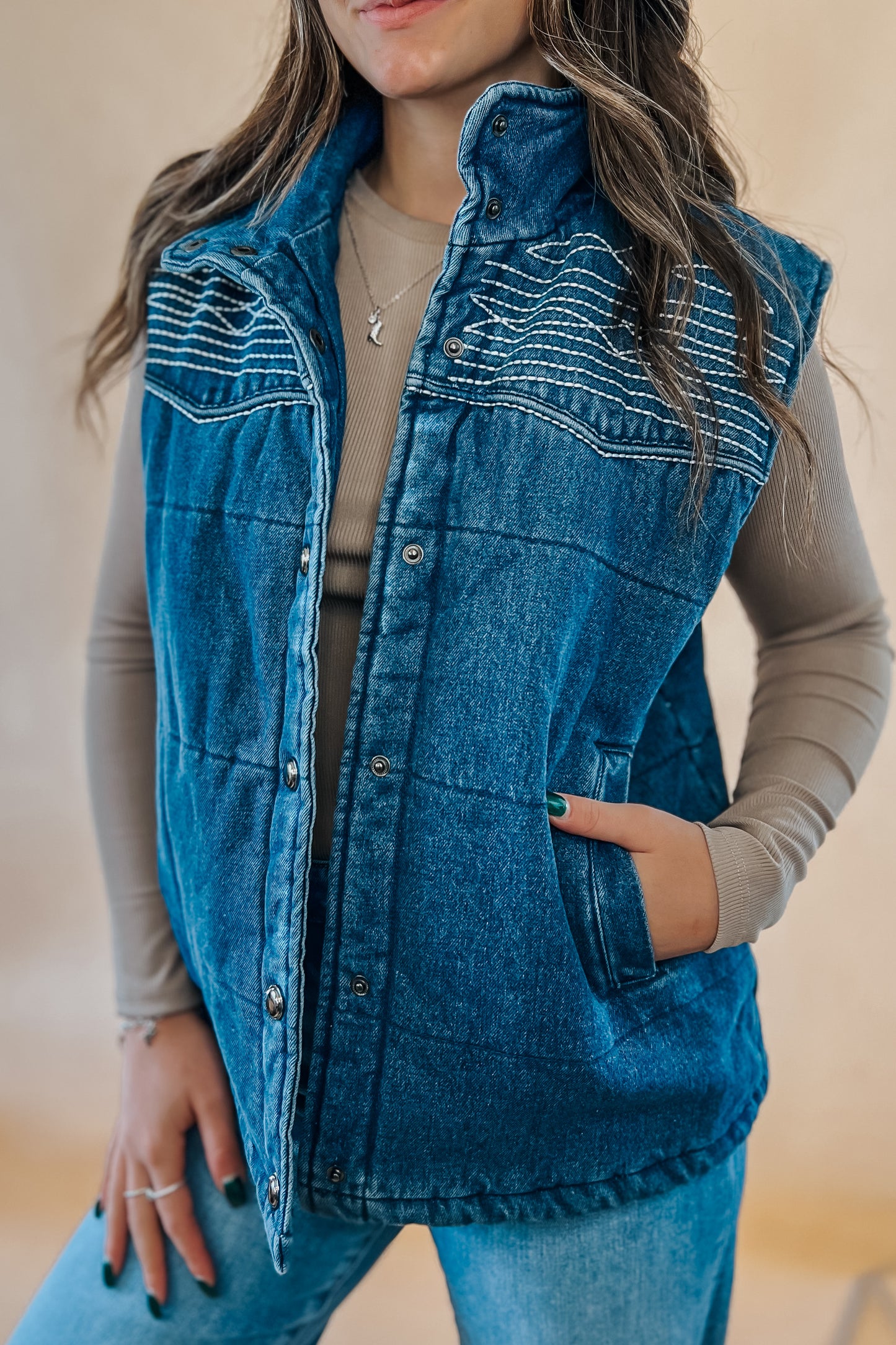 Frontier Denim Puffer Vest