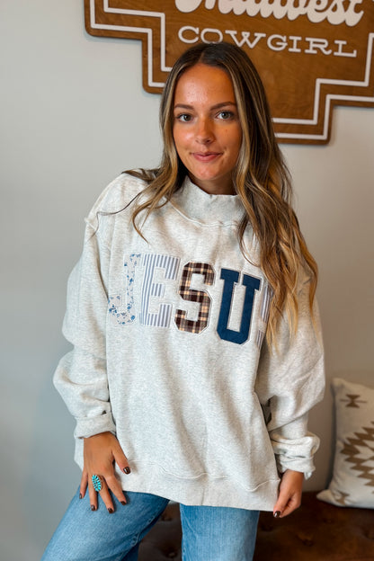 Jesus Patchwork Mockneck | Blue