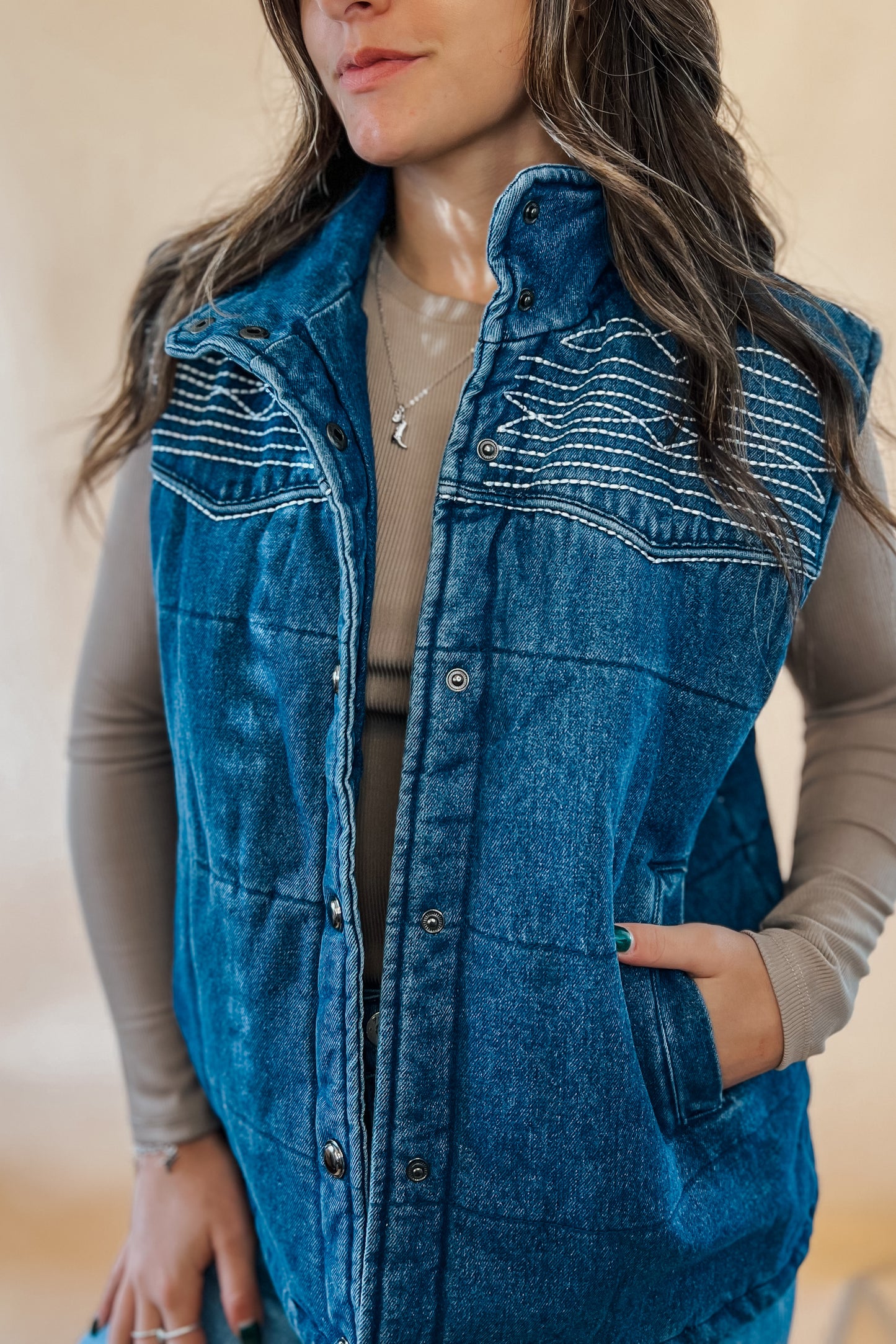 Frontier Denim Puffer Vest