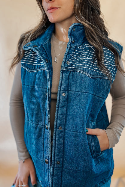 Frontier Denim Puffer Vest