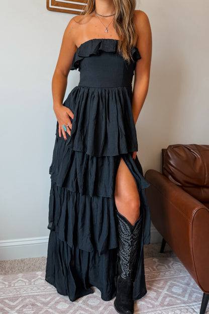 Strapless Ruffle Maxi Dress | Black