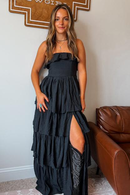 Strapless Ruffle Maxi Dress | Black